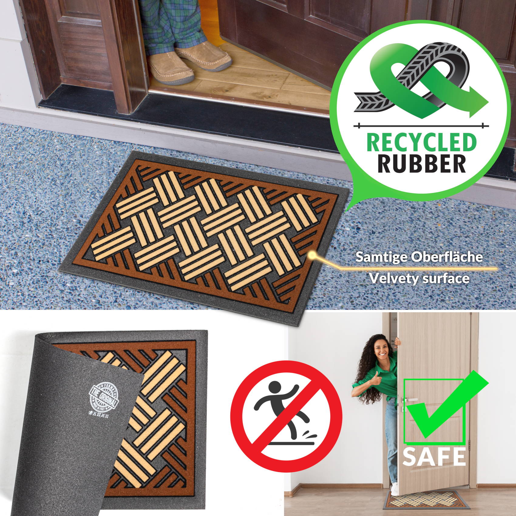 EF20136_60 Schmutzfangmatte Fußmatte Sauberlaufmatte Schmutzmatte Motiv Flechtwerk Braun 40x68cm