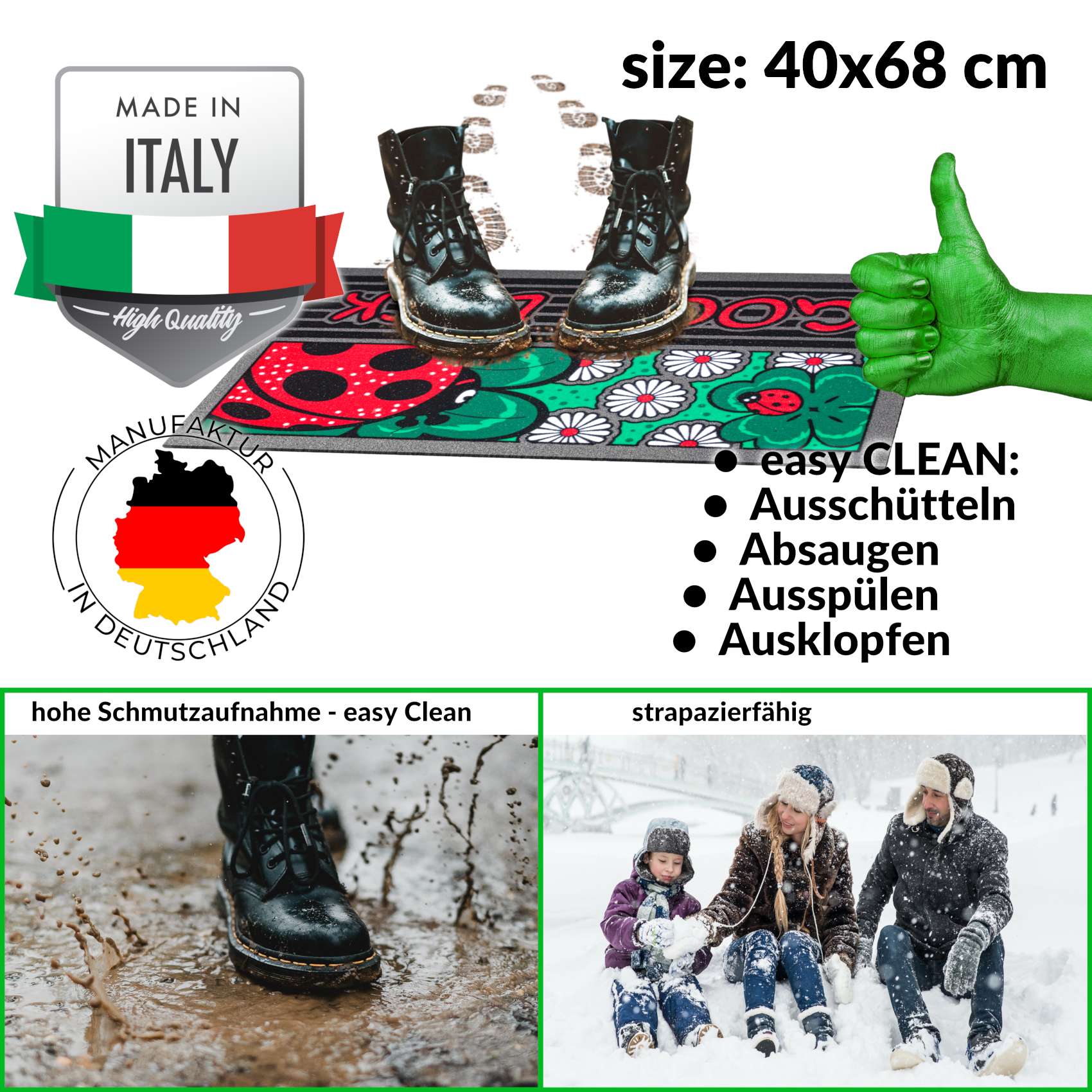 EF20926_30 Schmutzfangmatte Fußmatte Sauberlaufmatte Schmutzmatte Motiv Good Luck 40x68cm