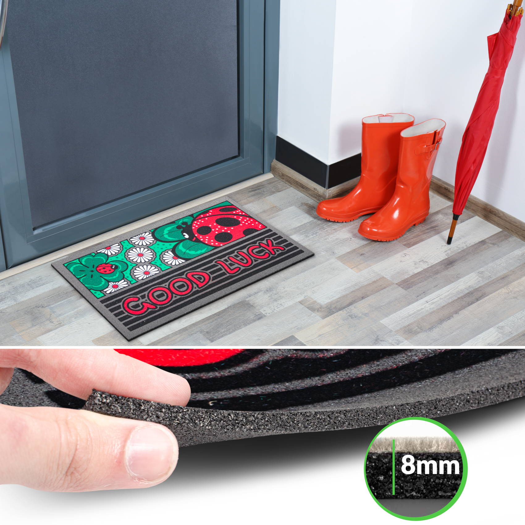 EF20926_40 Schmutzfangmatte Fußmatte Sauberlaufmatte Schmutzmatte Motiv Good Luck 40x68cm