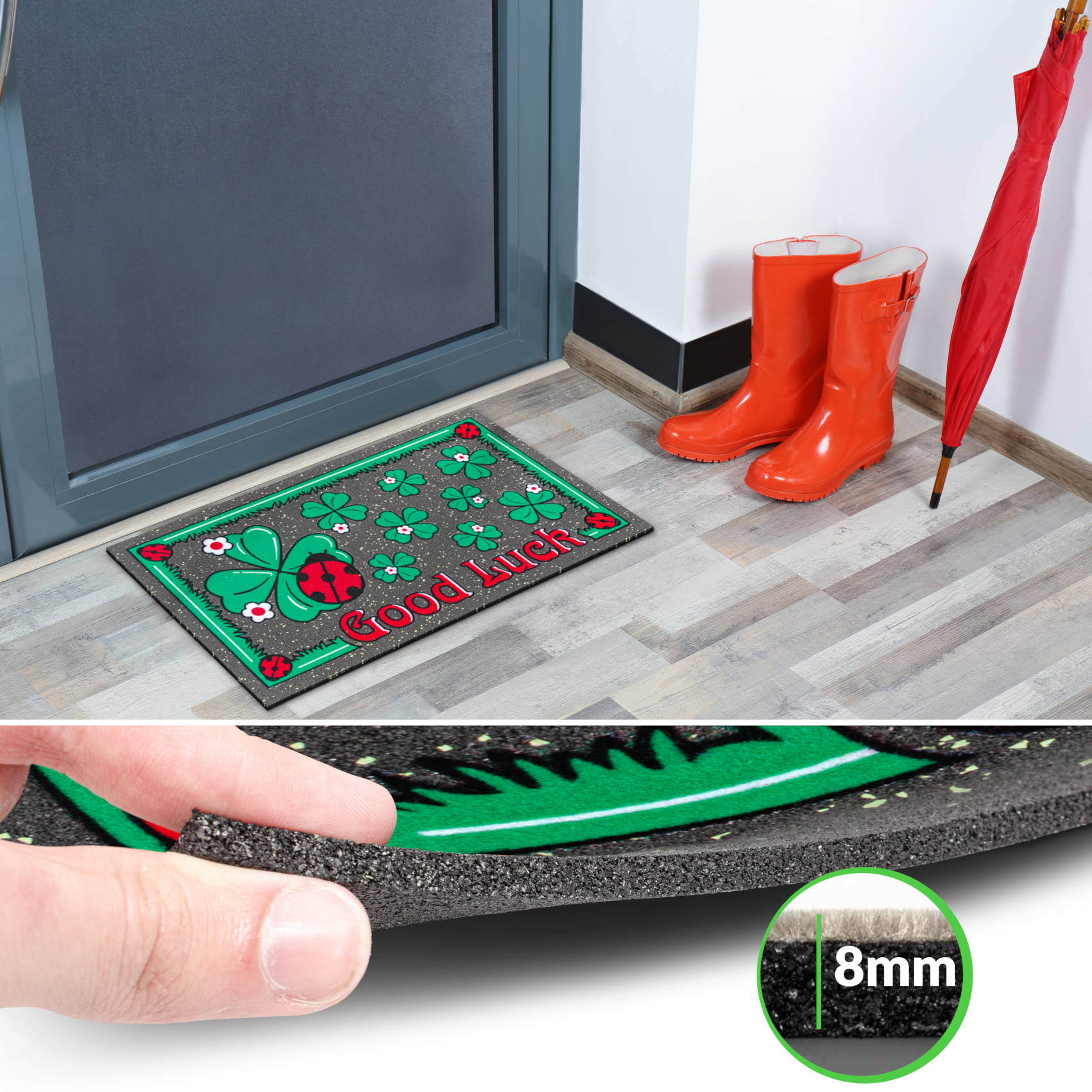 EF21914_40 Schmutzfangmatte Fußmatte Sauberlaufmatte Schmutzmatte Motiv Good Luck Marienkäfer 40x68cm