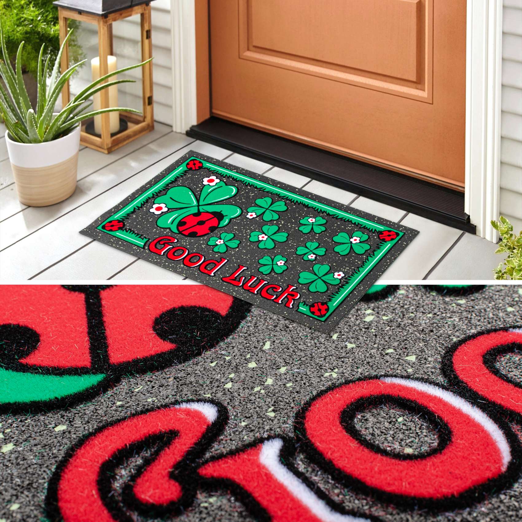 EF21914_50 Schmutzfangmatte Fußmatte Sauberlaufmatte Schmutzmatte Motiv Good Luck Marienkäfer 40x68cm