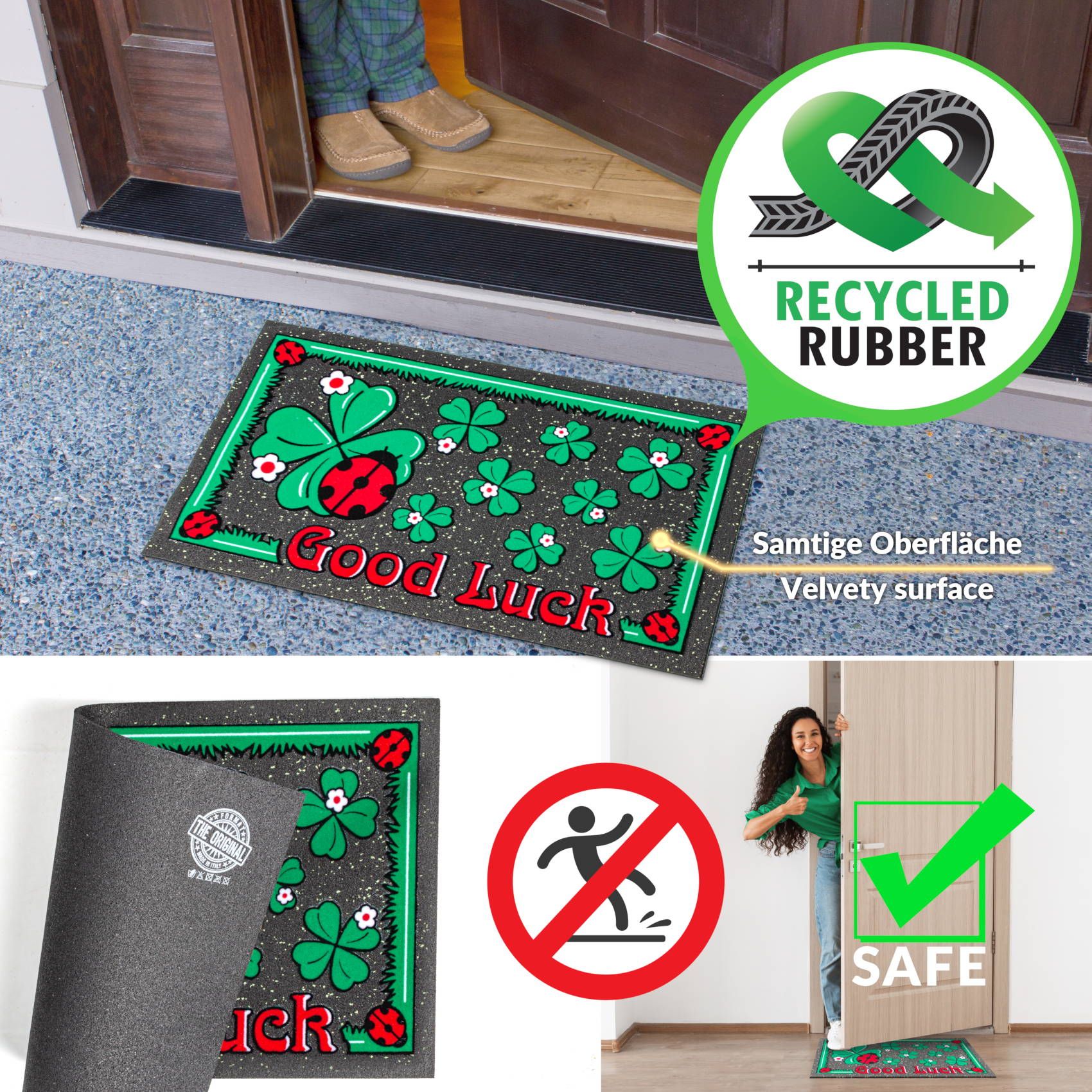 EF21914_60 Schmutzfangmatte Fußmatte Sauberlaufmatte Schmutzmatte Motiv Good Luck Marienkäfer 40x68cm