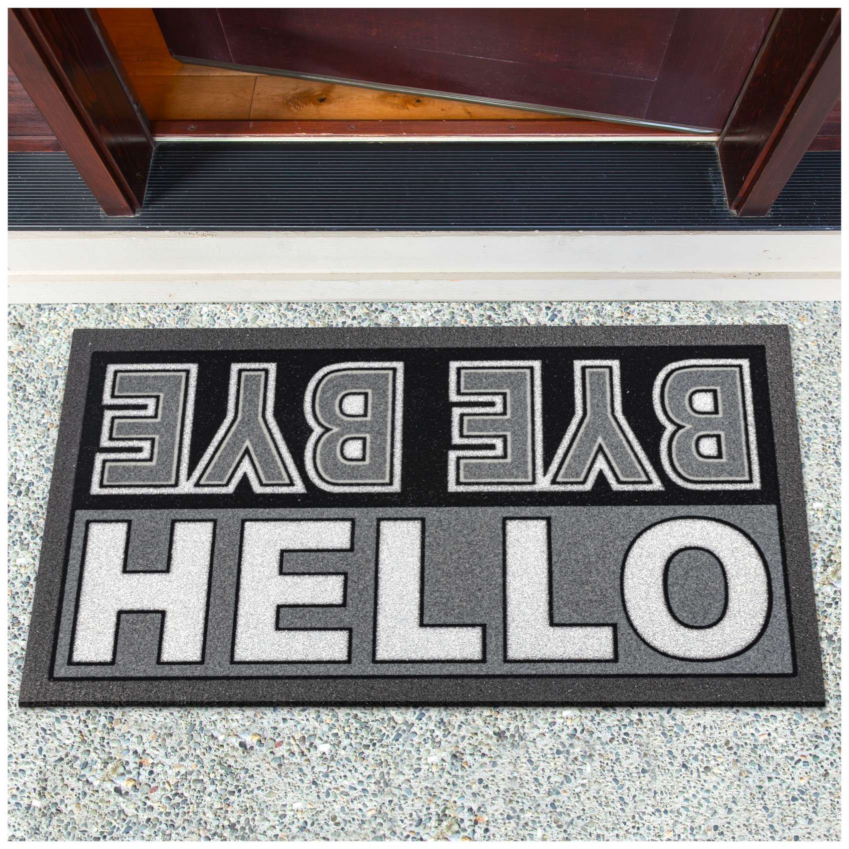 EF21216_10 Schmutzfangmatte Fußmatte Sauberlaufmatte Schmutzmatte Motiv Hello Bye Bye – Glitzer 40x68cm
