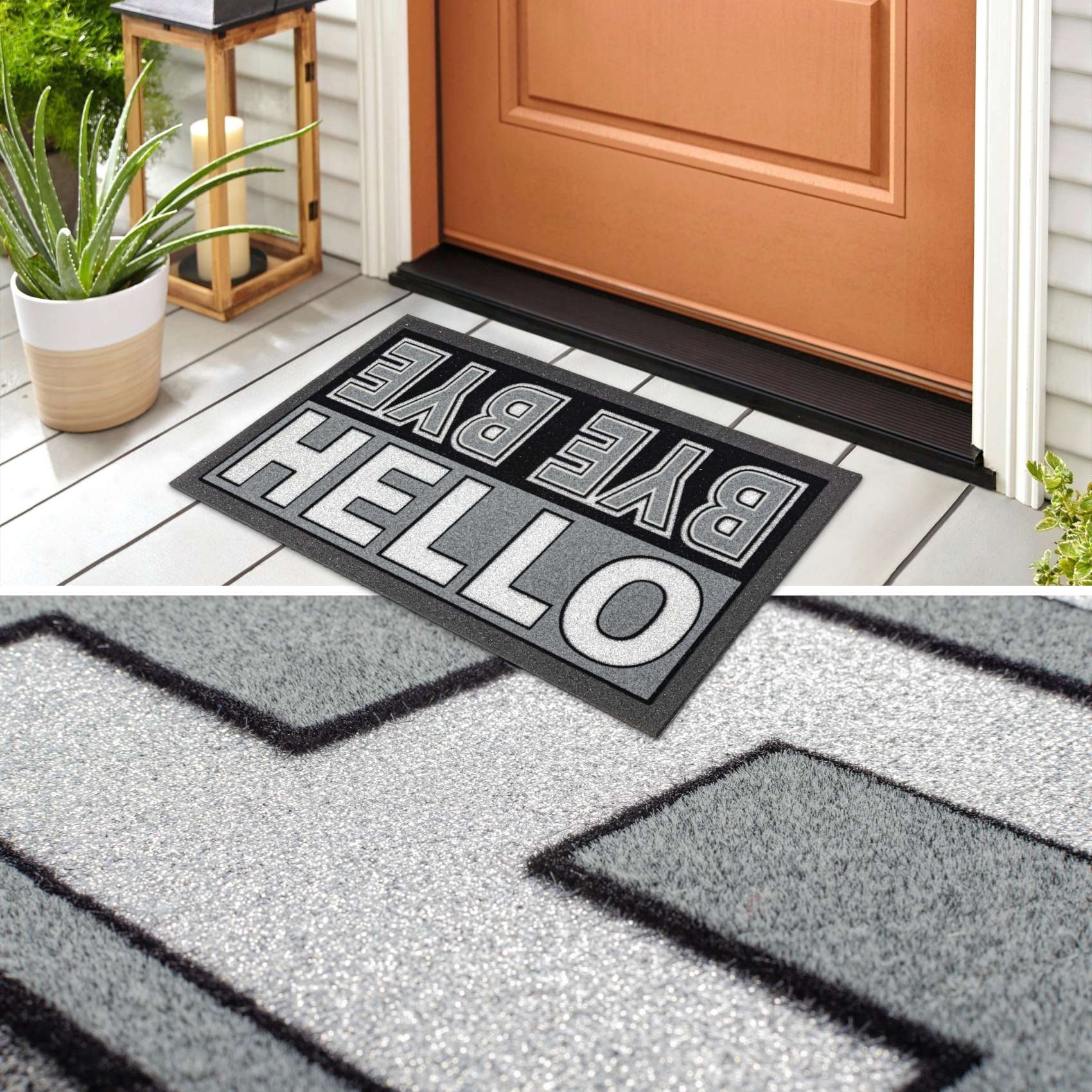 EF21216_50 Schmutzfangmatte Fußmatte Sauberlaufmatte Schmutzmatte Motiv Hello Bye Bye – Glitzer 40x68cm