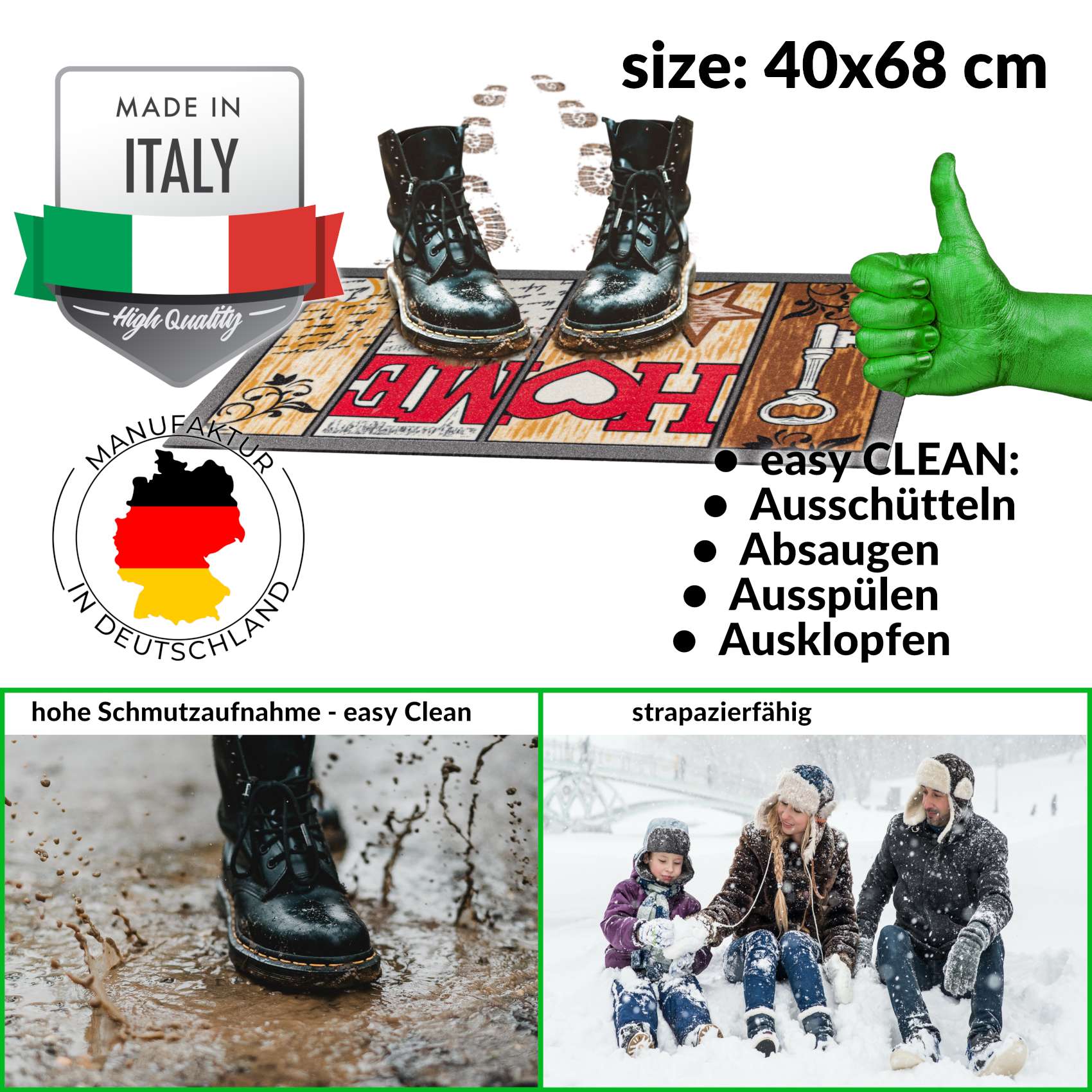 EF21806_30 Schmutzfangmatte Fußmatte Sauberlaufmatte Schmutzmatte Motiv Home Shabby 40x68cm