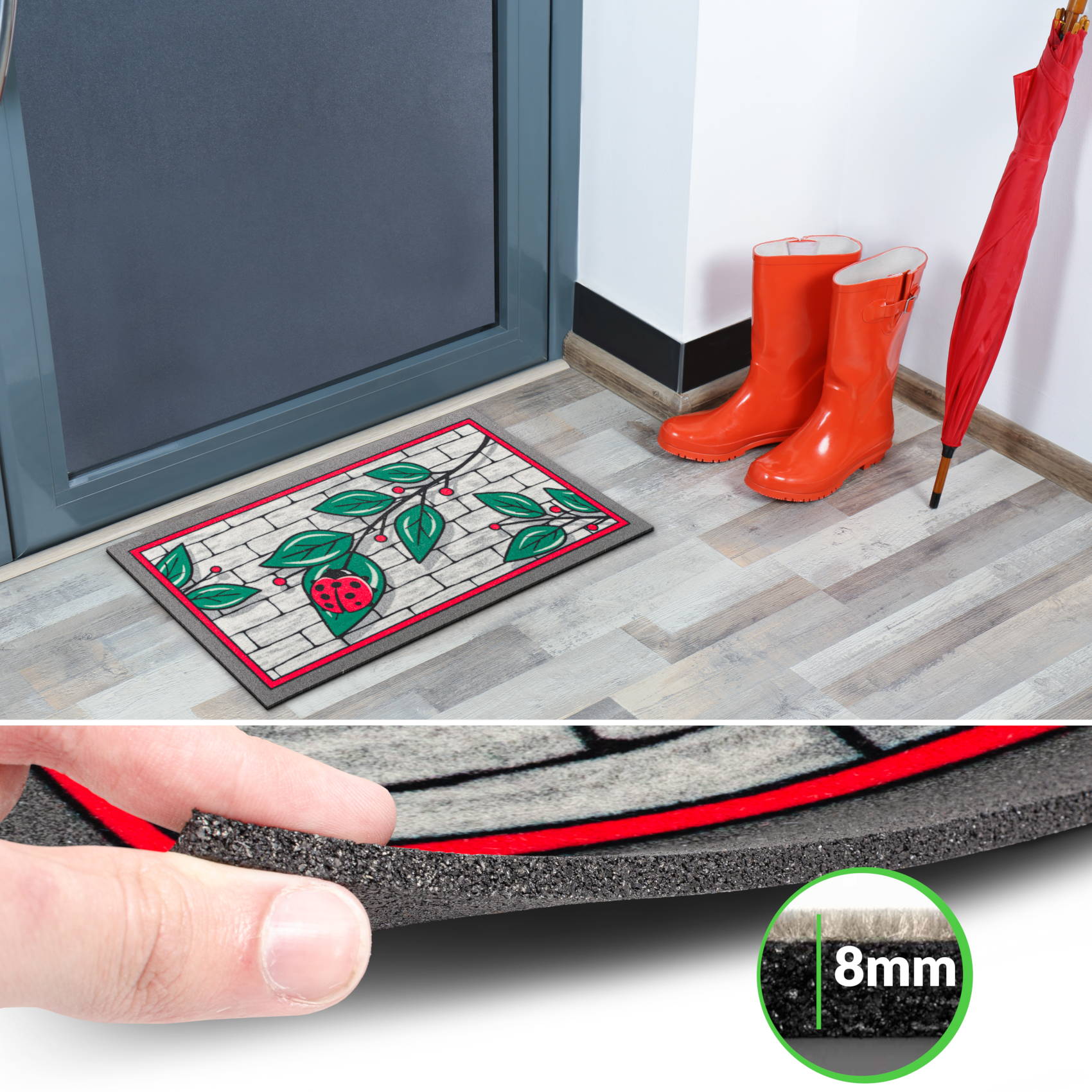 EF22208_40 Schmutzfangmatte Fußmatte Sauberlaufmatte Schmutzmatte Motiv Marienkäfer 40x68cm