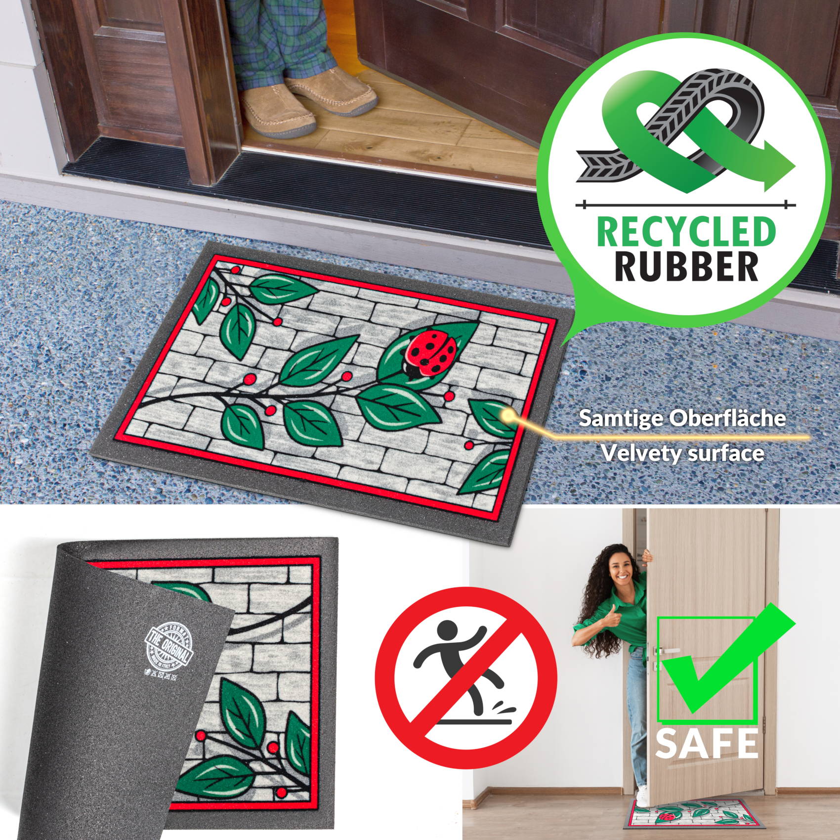 EF22208_60 Schmutzfangmatte Fußmatte Sauberlaufmatte Schmutzmatte Motiv Marienkäfer 40x68cm