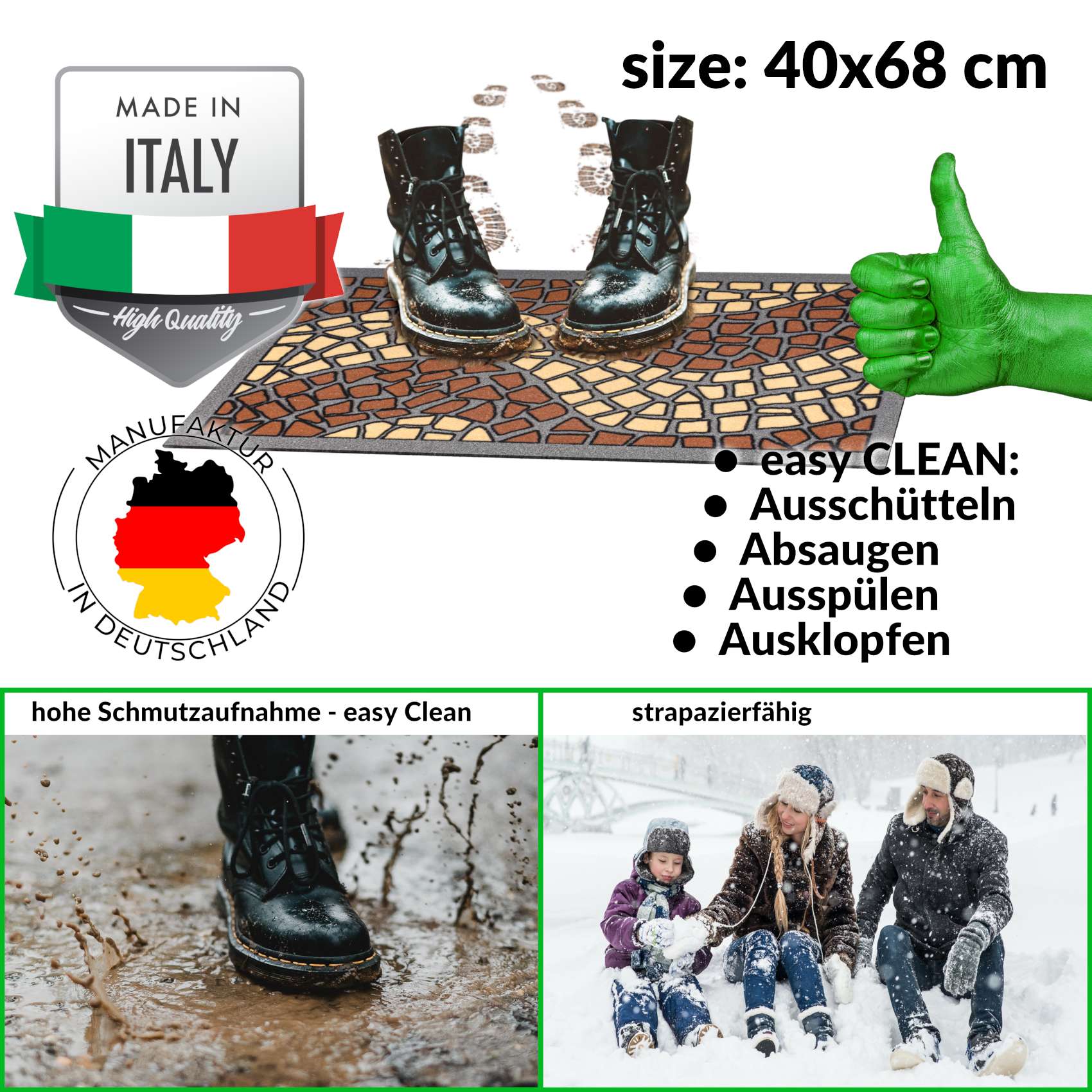 EF20712_30 Schmutzfangmatte Fußmatte Sauberlaufmatte Schmutzmatte Motiv Mosaik Braun 40x68cm