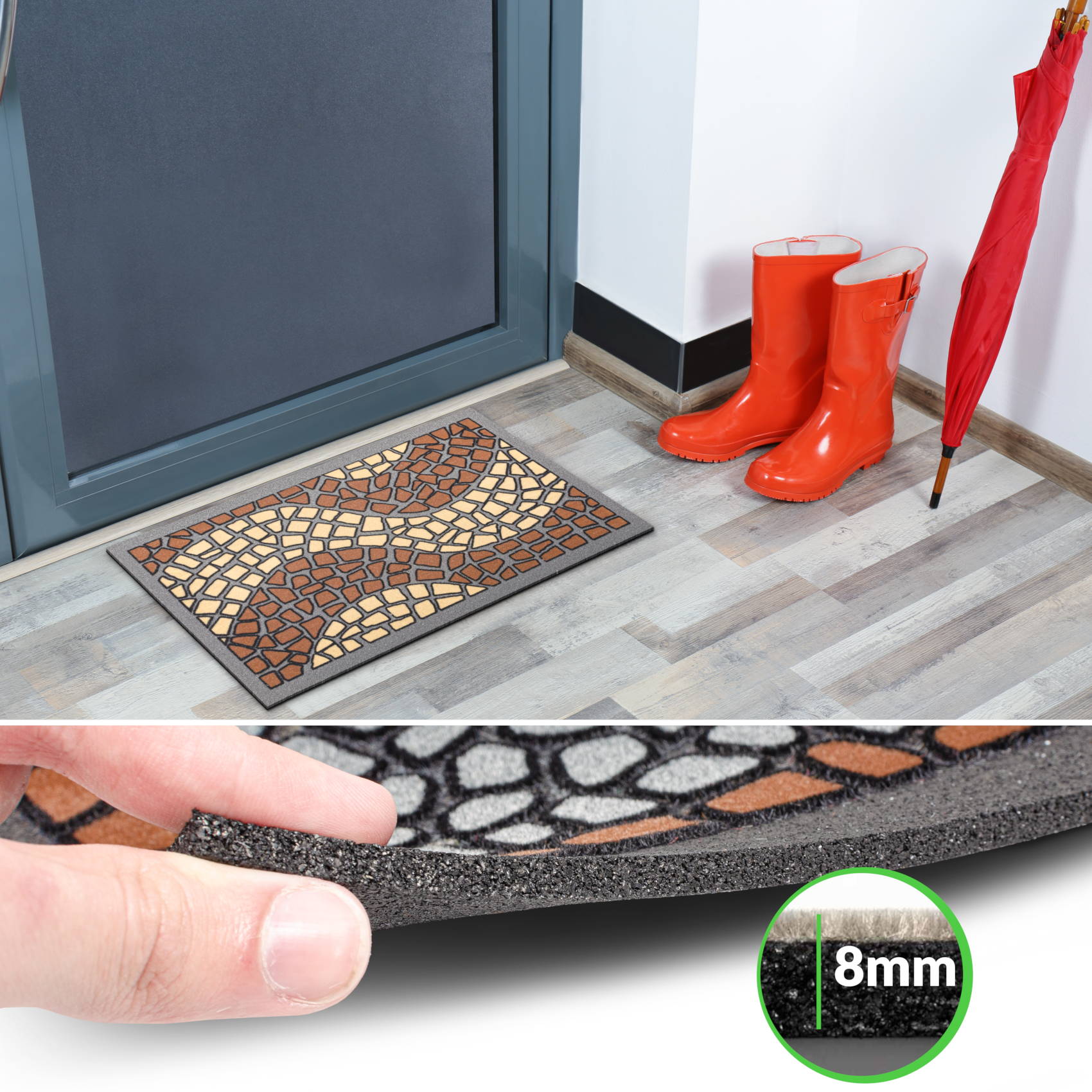 EF20712_40 Schmutzfangmatte Fußmatte Sauberlaufmatte Schmutzmatte Motiv Mosaik Braun 40x68cm