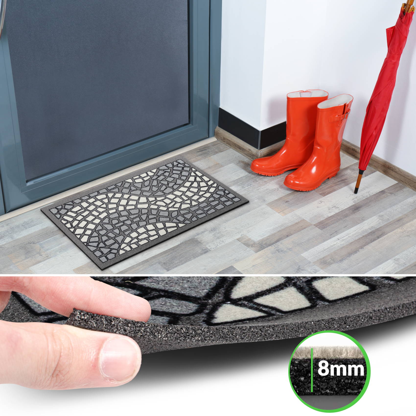 EF20711_40 Schmutzfangmatte Fußmatte Sauberlaufmatte Schmutzmatte Motiv Mosaik Grau 40x68cm