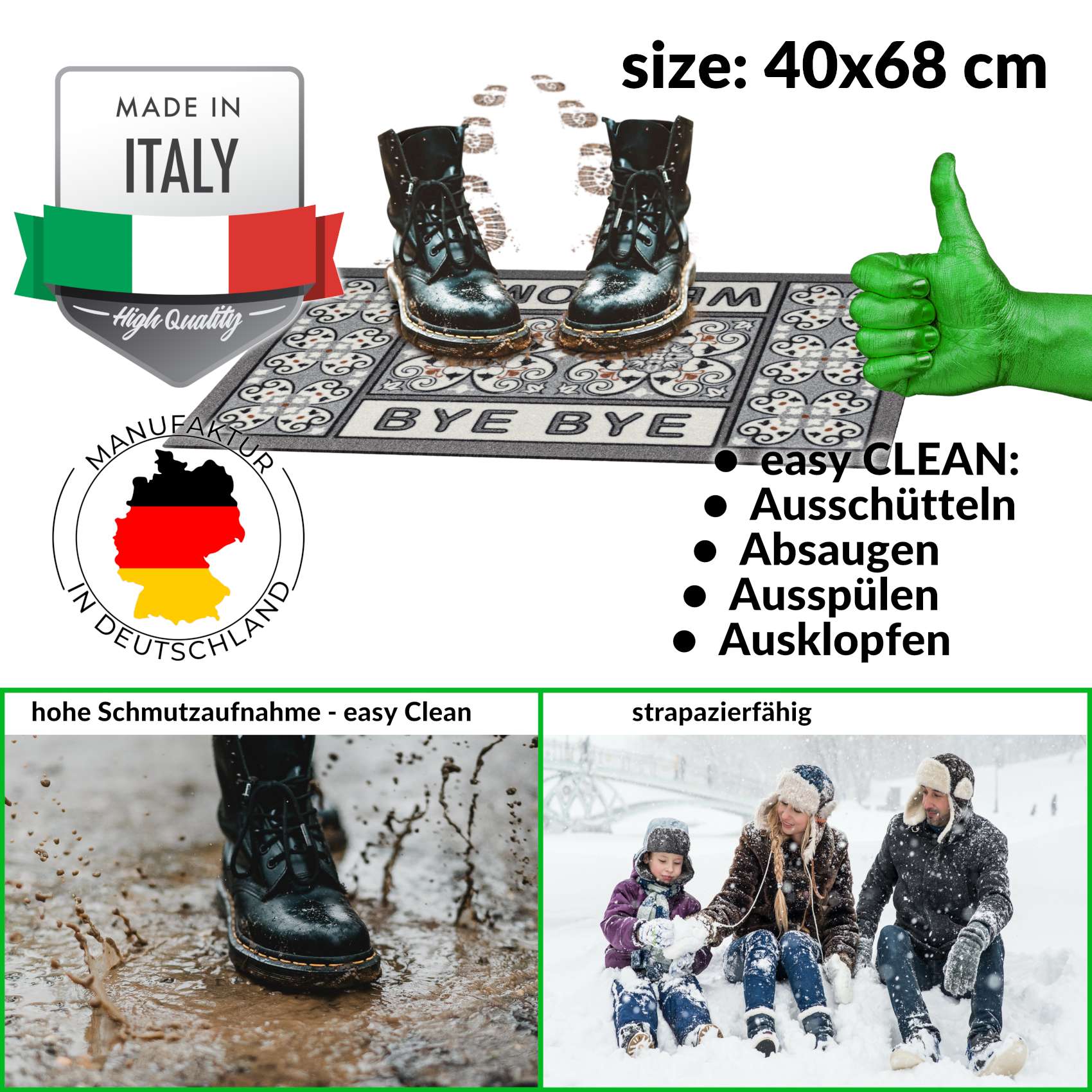 EF22014_30 Schmutzfangmatte Fußmatte Sauberlaufmatte Schmutzmatte Motiv Welcome Bye Bye 40x68cm