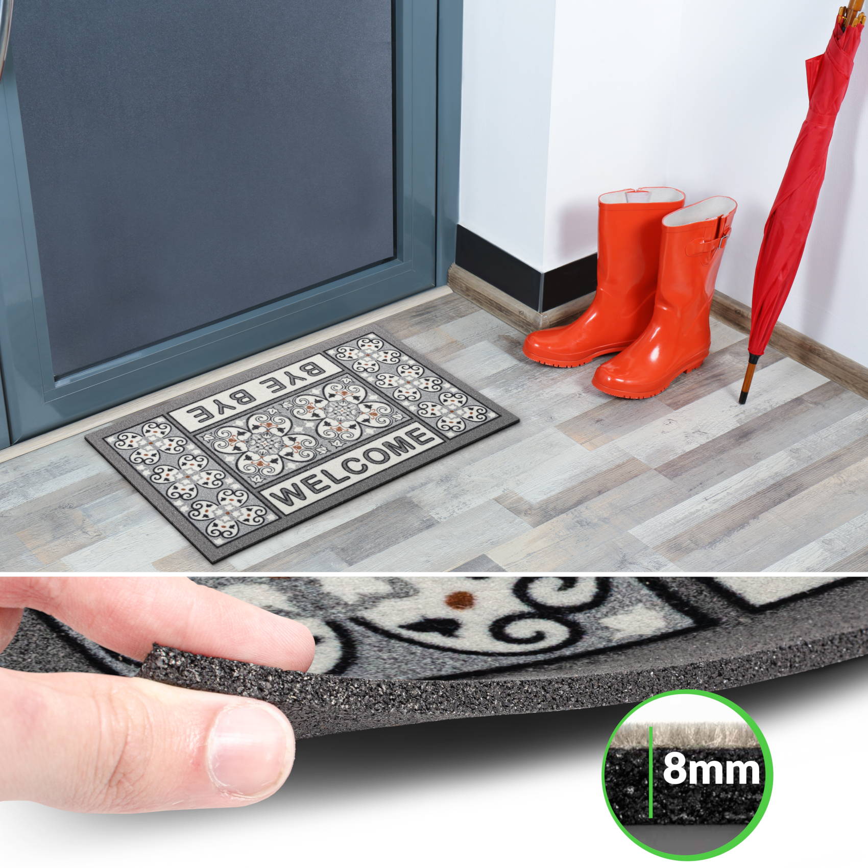 EF22014_40 Schmutzfangmatte Fußmatte Sauberlaufmatte Schmutzmatte Motiv Welcome Bye Bye 40x68cm