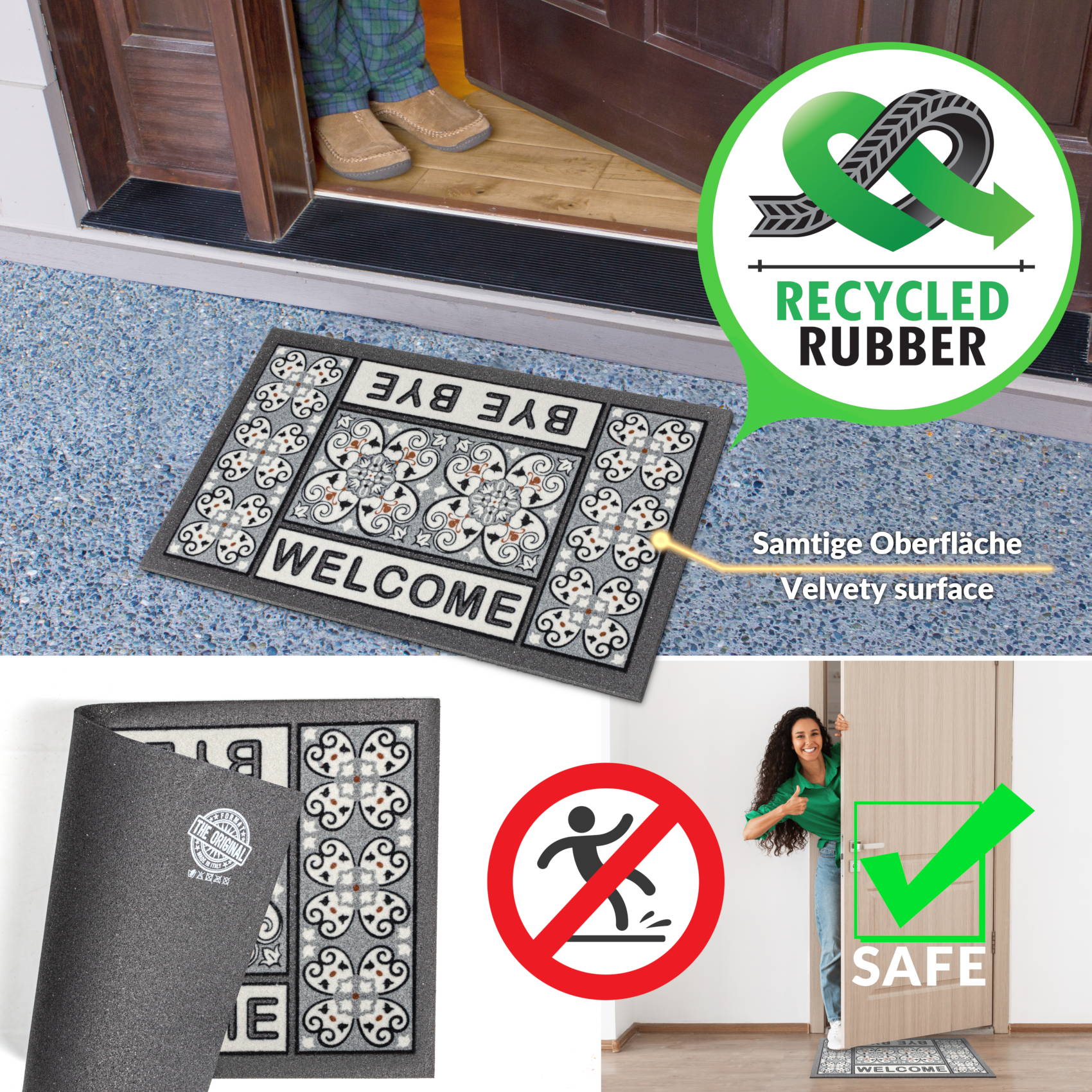 EF22014_60 Schmutzfangmatte Fußmatte Sauberlaufmatte Schmutzmatte Motiv Welcome Bye Bye 40x68cm