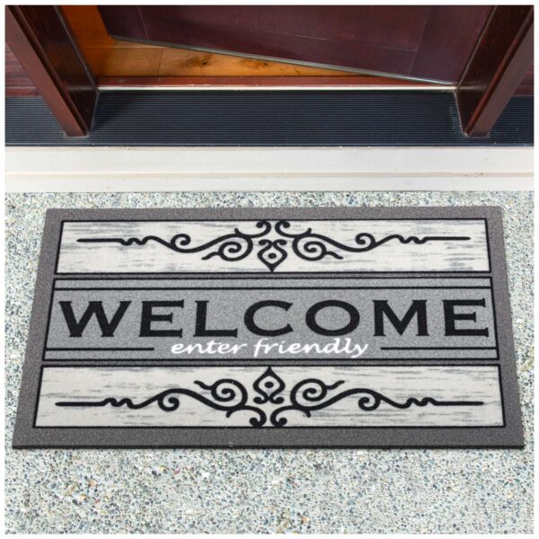 Schmutzfangmatte Fußmatte Sauberlaufmatte Schmutzmatte Motiv Welcome Friendly Grau 40x68cm