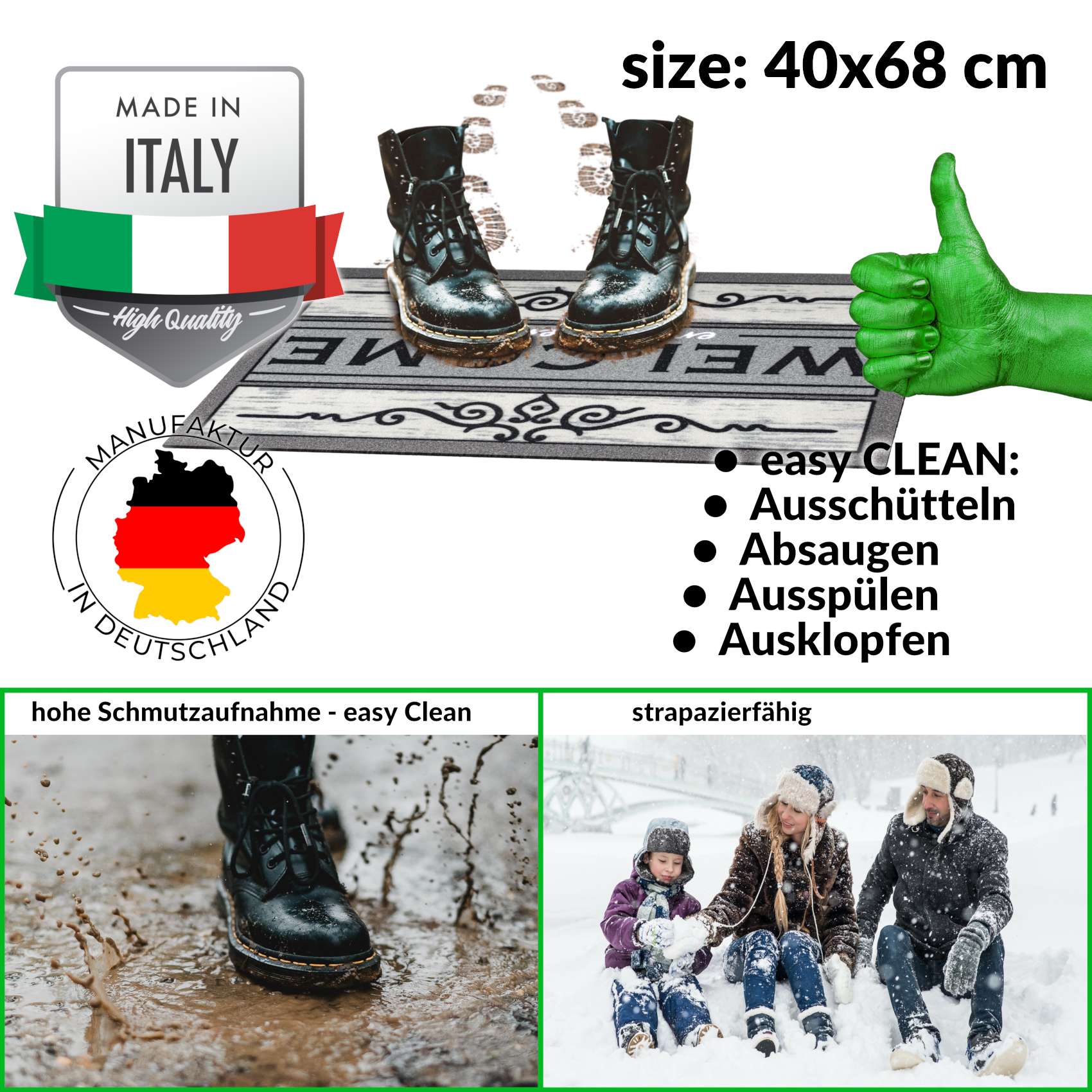 EF21402_30 Schmutzfangmatte Fußmatte Sauberlaufmatte Schmutzmatte Motiv Welcome Friendly Grau 40x68cm