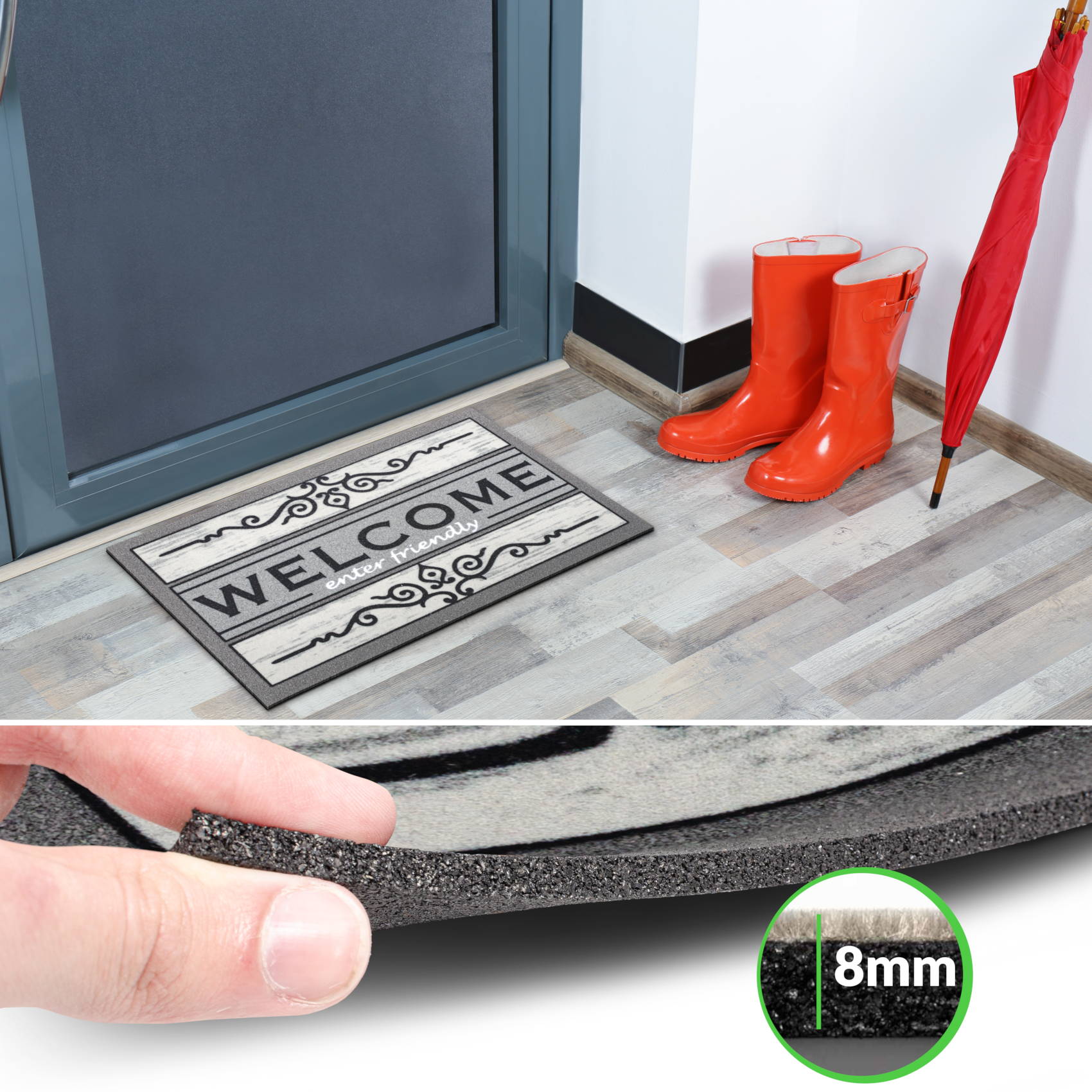 EF21402_40 Schmutzfangmatte Fußmatte Sauberlaufmatte Schmutzmatte Motiv Welcome Friendly Grau 40x68cm
