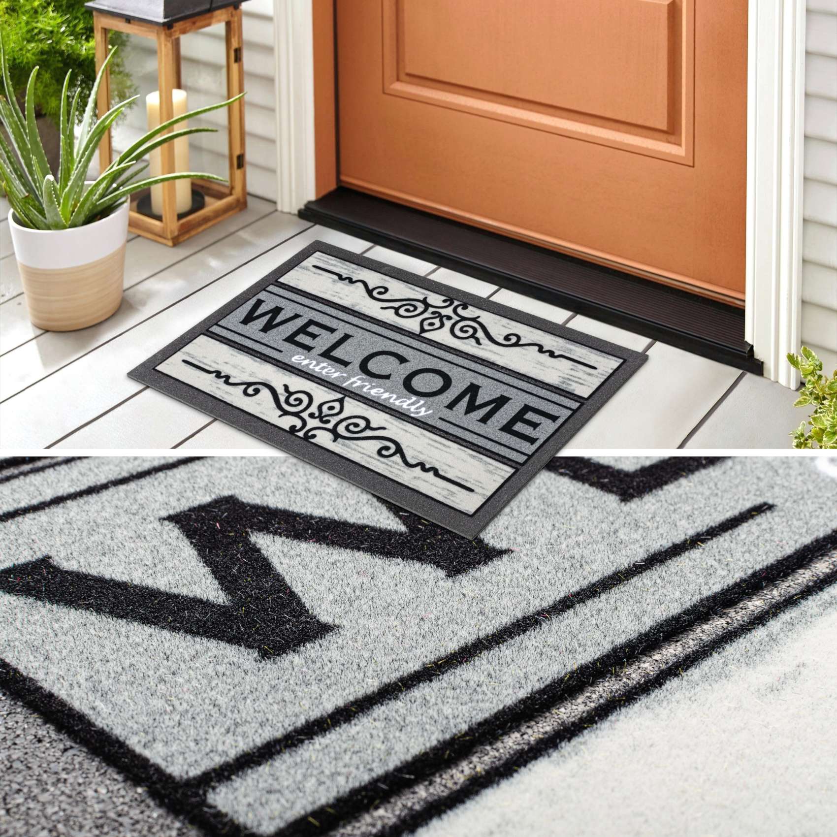 EF21402_50 Schmutzfangmatte Fußmatte Sauberlaufmatte Schmutzmatte Motiv Welcome Friendly Grau 40x68cm