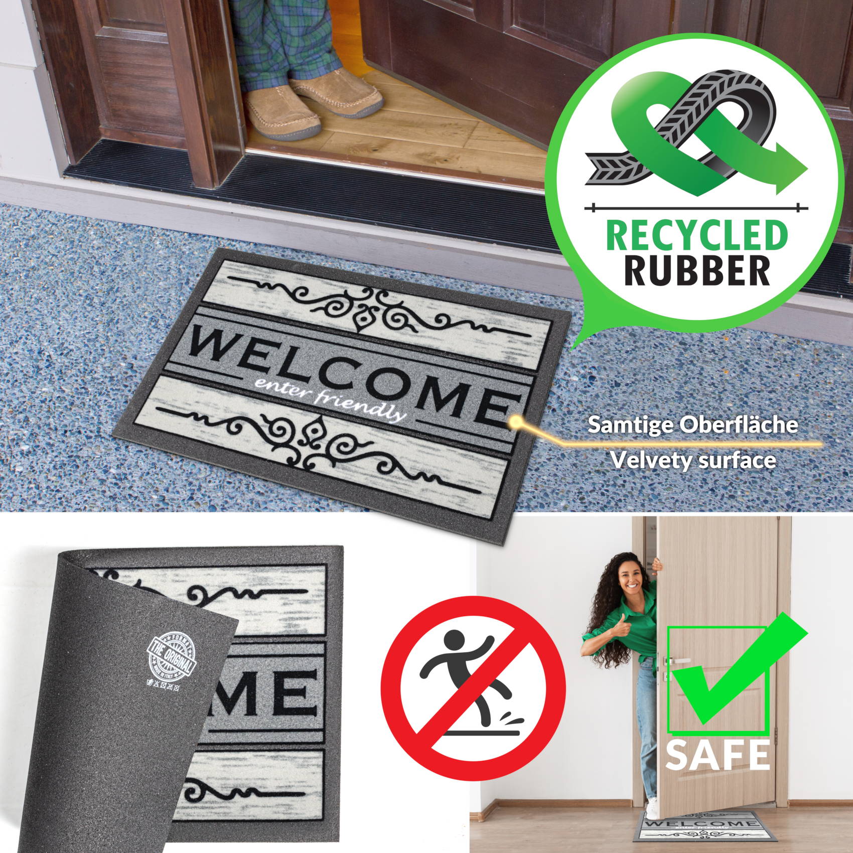 EF21402_60 Schmutzfangmatte Fußmatte Sauberlaufmatte Schmutzmatte Motiv Welcome Friendly Grau 40x68cm