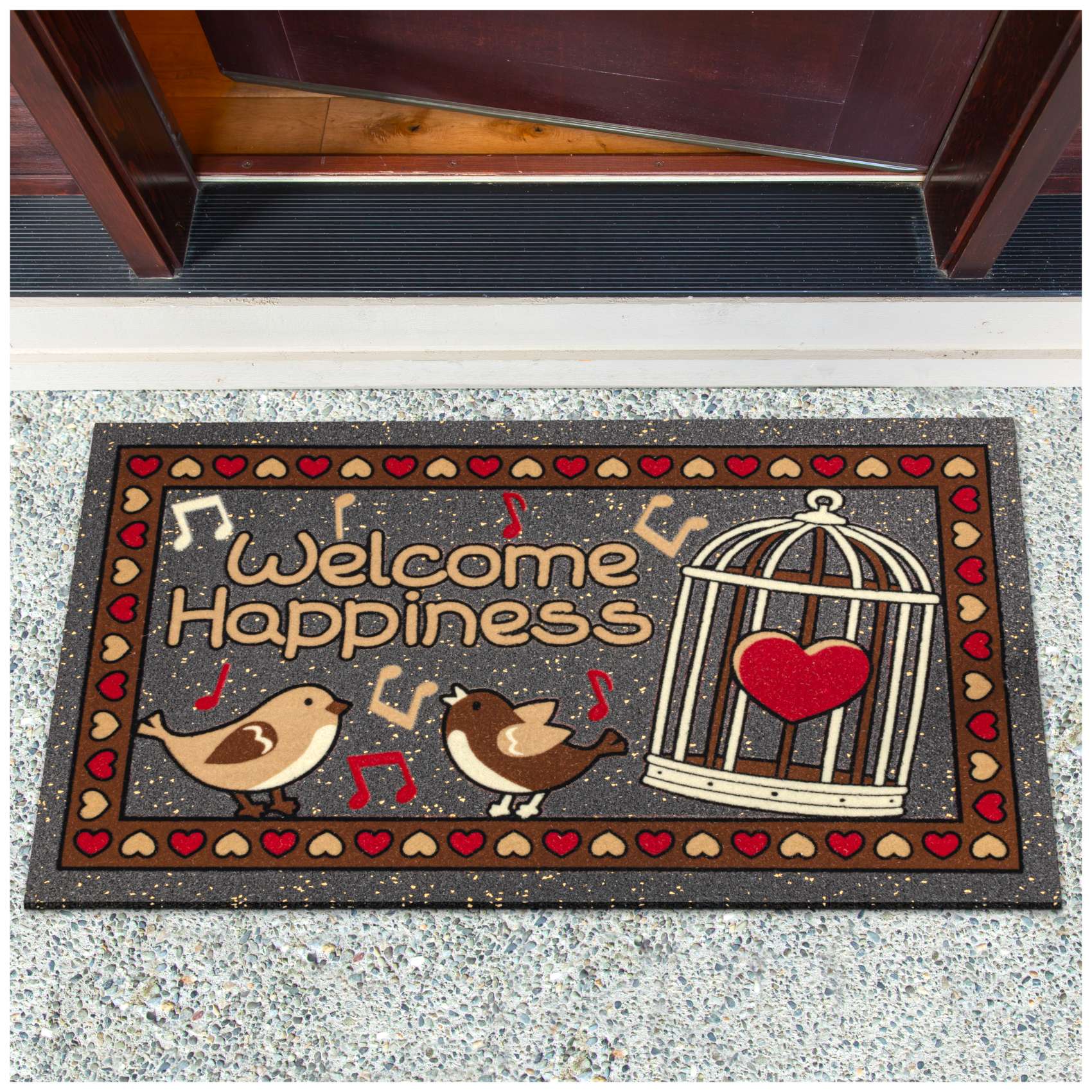 EF22002_10 Schmutzfangmatte Fußmatte Sauberlaufmatte Schmutzmatte Motiv Welcome Happiness 40x68cm