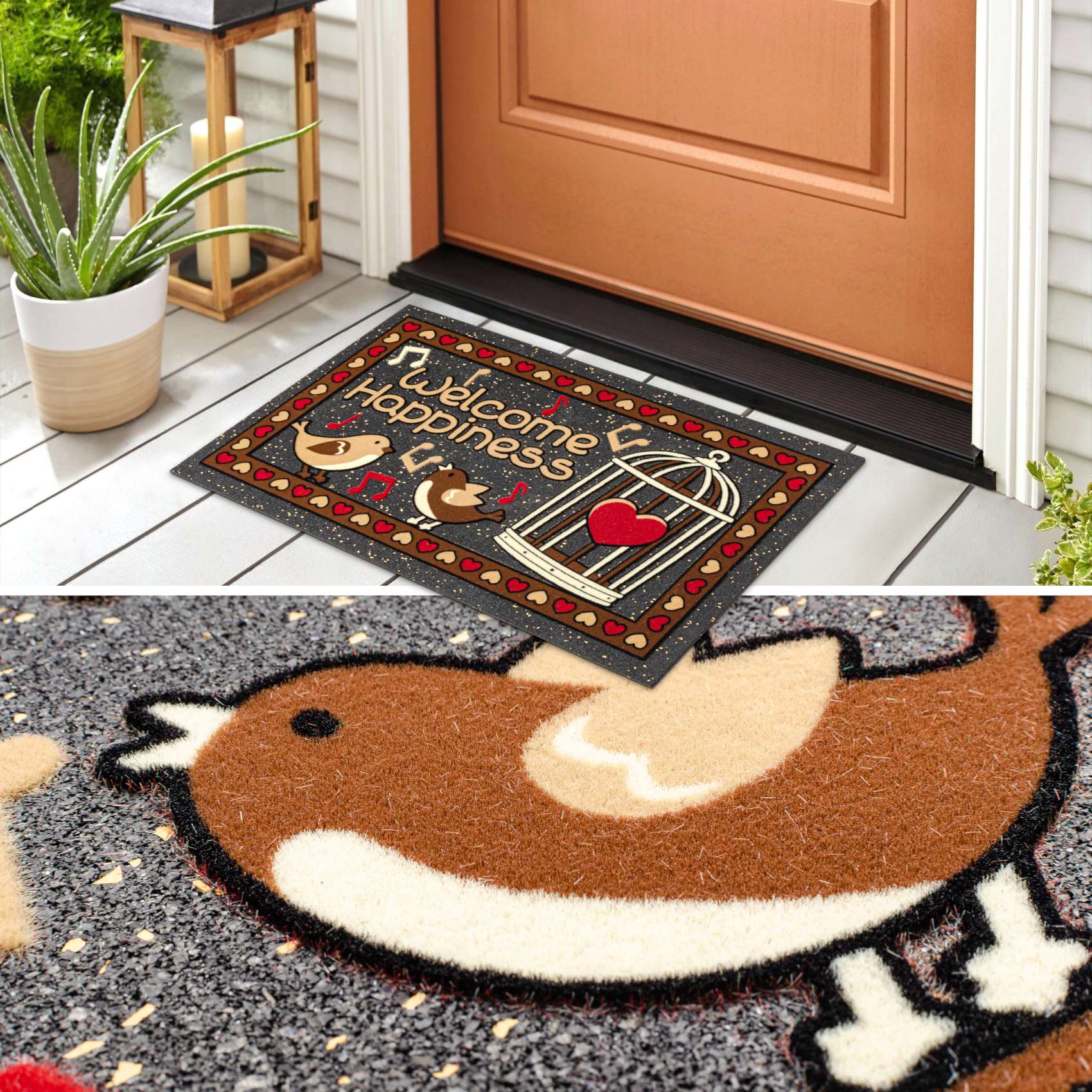 EF22002_50 Schmutzfangmatte Fußmatte Sauberlaufmatte Schmutzmatte Motiv Welcome Happiness 40x68cm