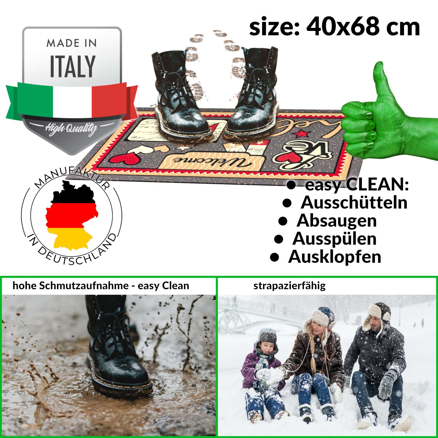 EF22116_30 Schmutzfangmatte Fußmatte Sauberlaufmatte Schmutzmatte Motiv Welcome Hello 40x68cm