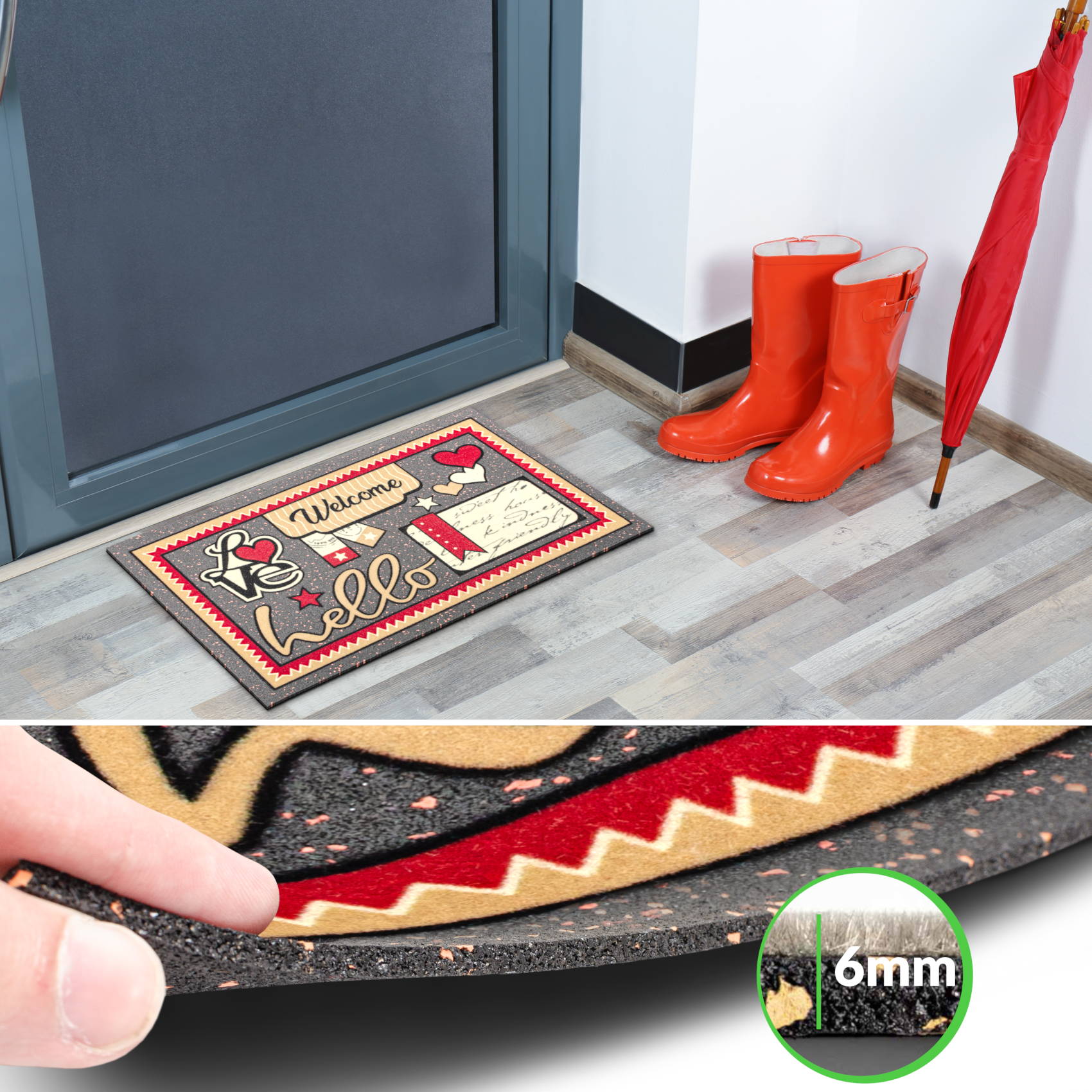 EF22116_40 Schmutzfangmatte Fußmatte Sauberlaufmatte Schmutzmatte Motiv Welcome Hello 40x68cm