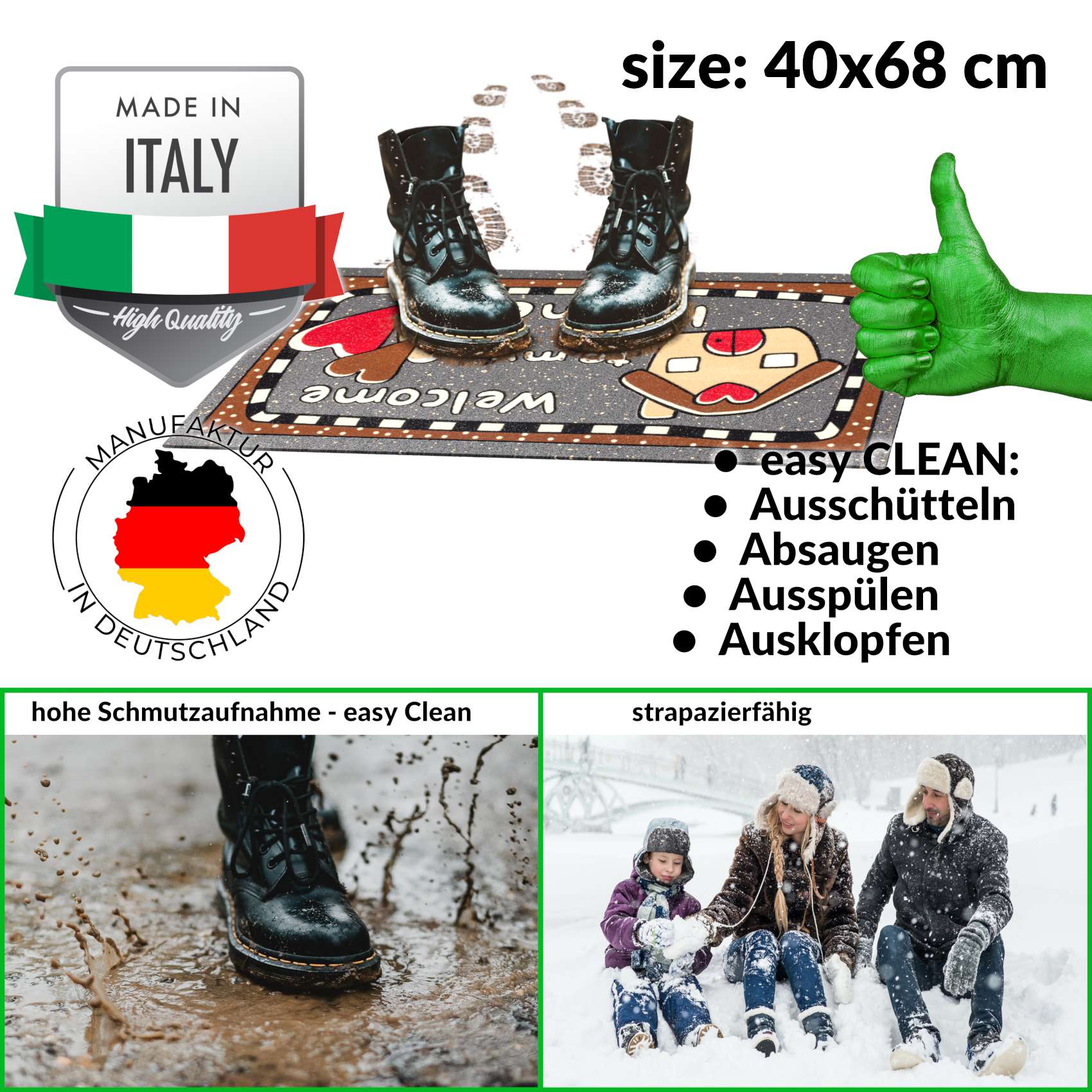 EF22117_30 Schmutzfangmatte Fußmatte Sauberlaufmatte Schmutzmatte Motiv Welcome Home Herz 40x68cm