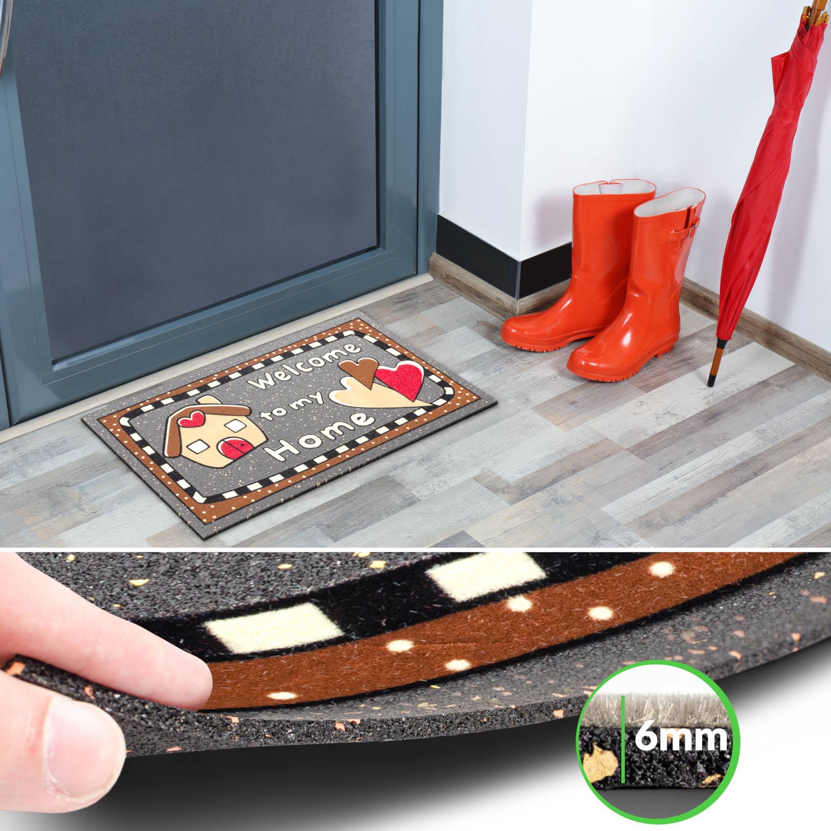 EF22117_40 Schmutzfangmatte Fußmatte Sauberlaufmatte Schmutzmatte Motiv Welcome Home Herz 40x68cm