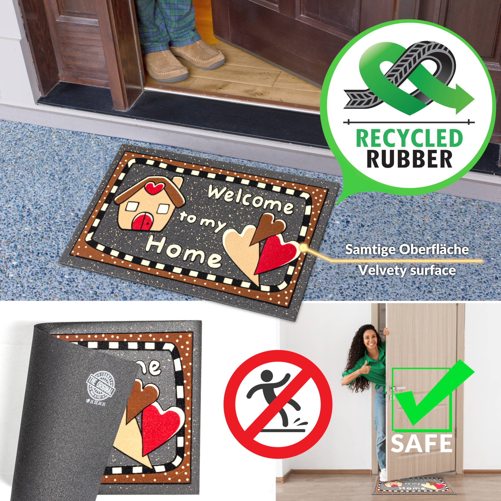 EF22117_60 Schmutzfangmatte Fußmatte Sauberlaufmatte Schmutzmatte Motiv Welcome Home Herz 40x68cm