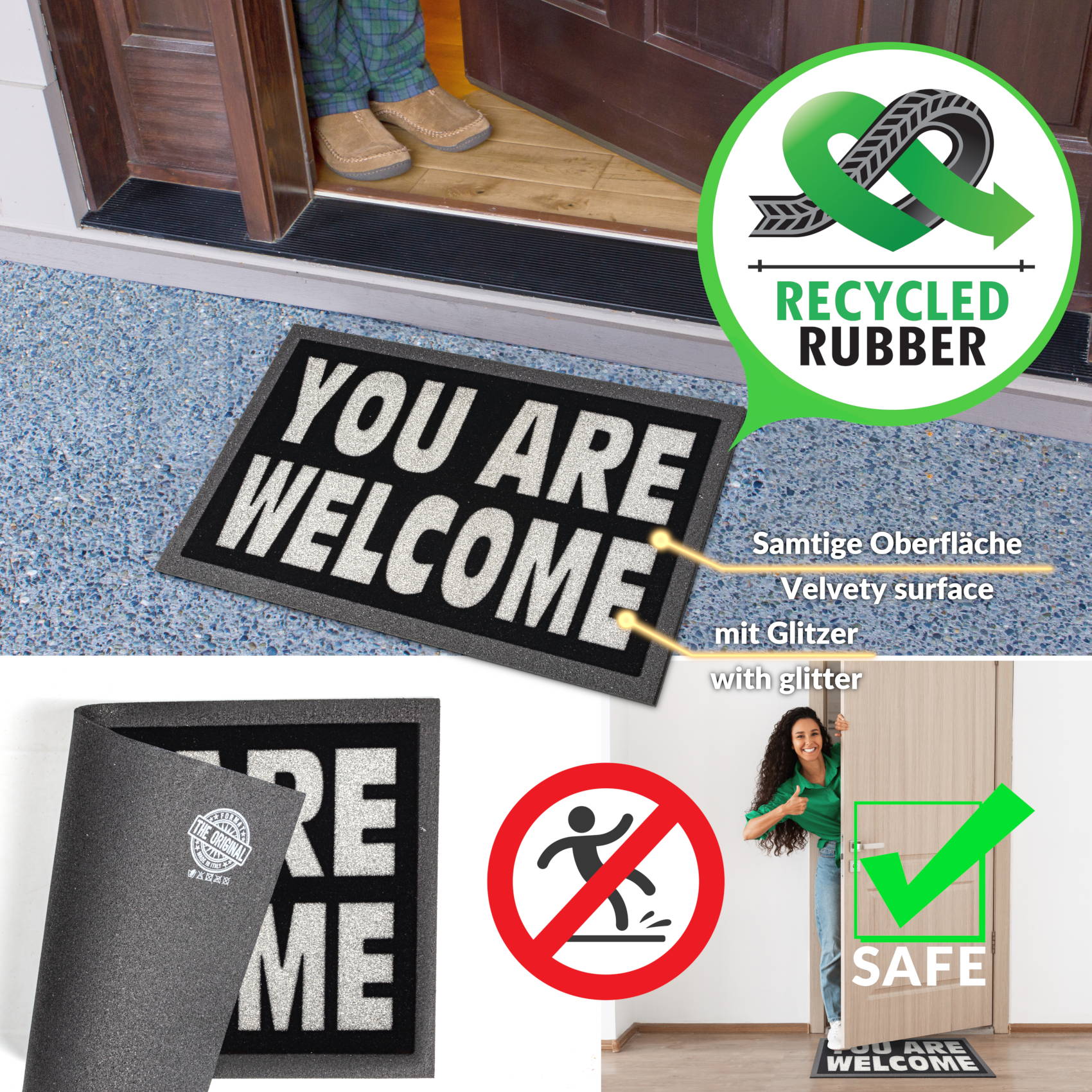 EF21018_60 Schmutzfangmatte Fußmatte Sauberlaufmatte Schmutzmatte Motiv You are Welcome – Glitzer 40x68cm