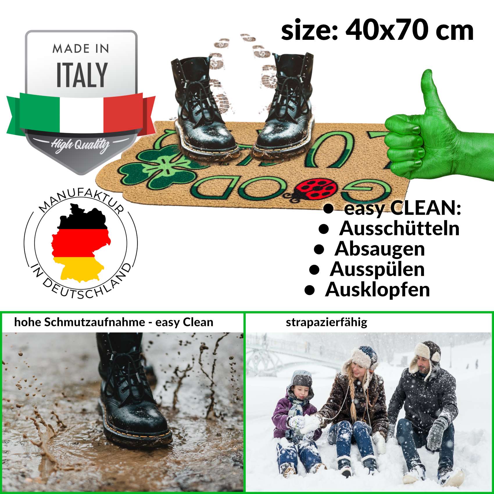 EF21725_30 Schmutzfangmatte Fußmatte Sauberlaufmatte Fußabtreter Motiv Good Luck 40x70cm