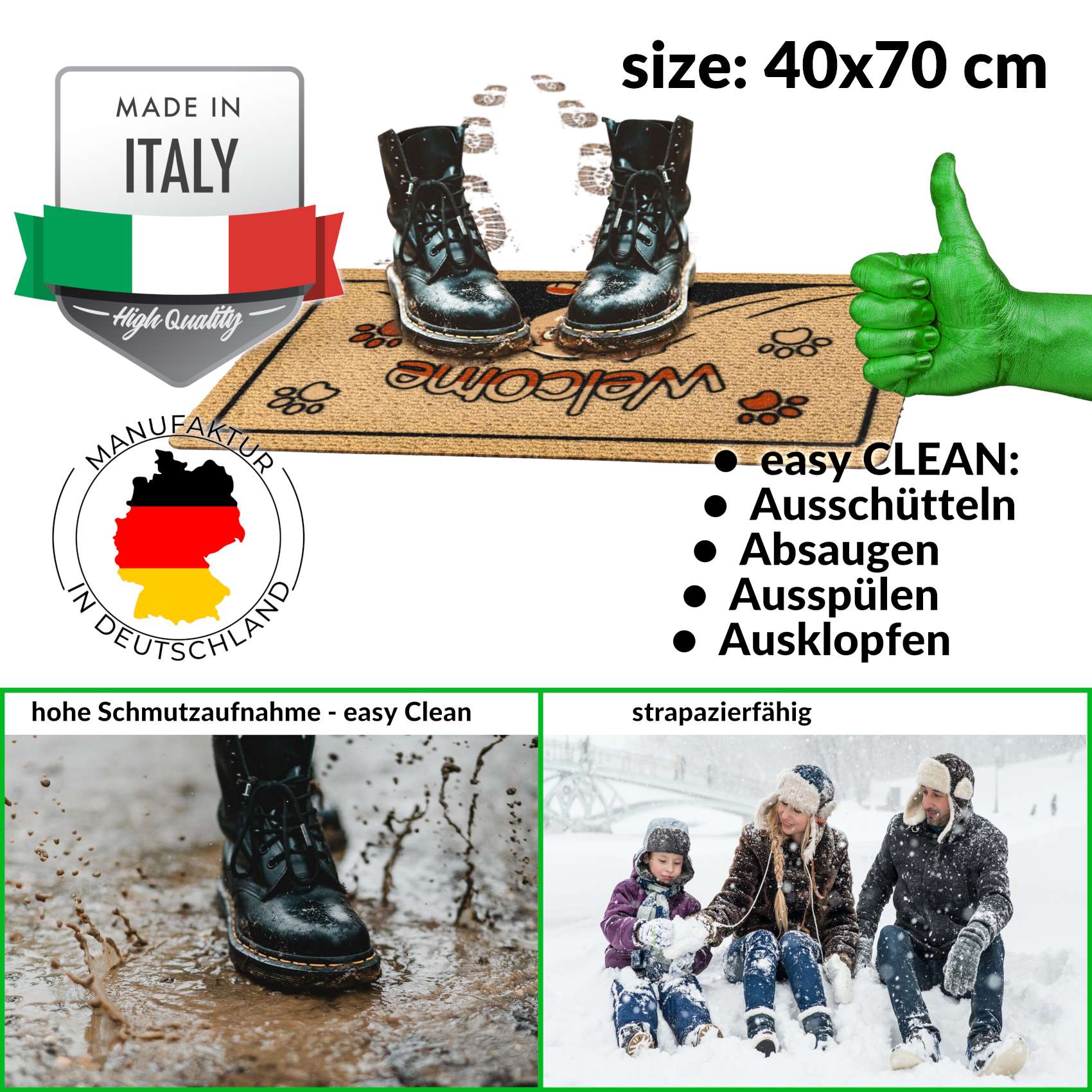EF22211_30 Schmutzfangmatte Fußmatte Sauberlaufmatte Fußabtreter Motiv Welcome – Hundmotiv Pfoten 40x70cm