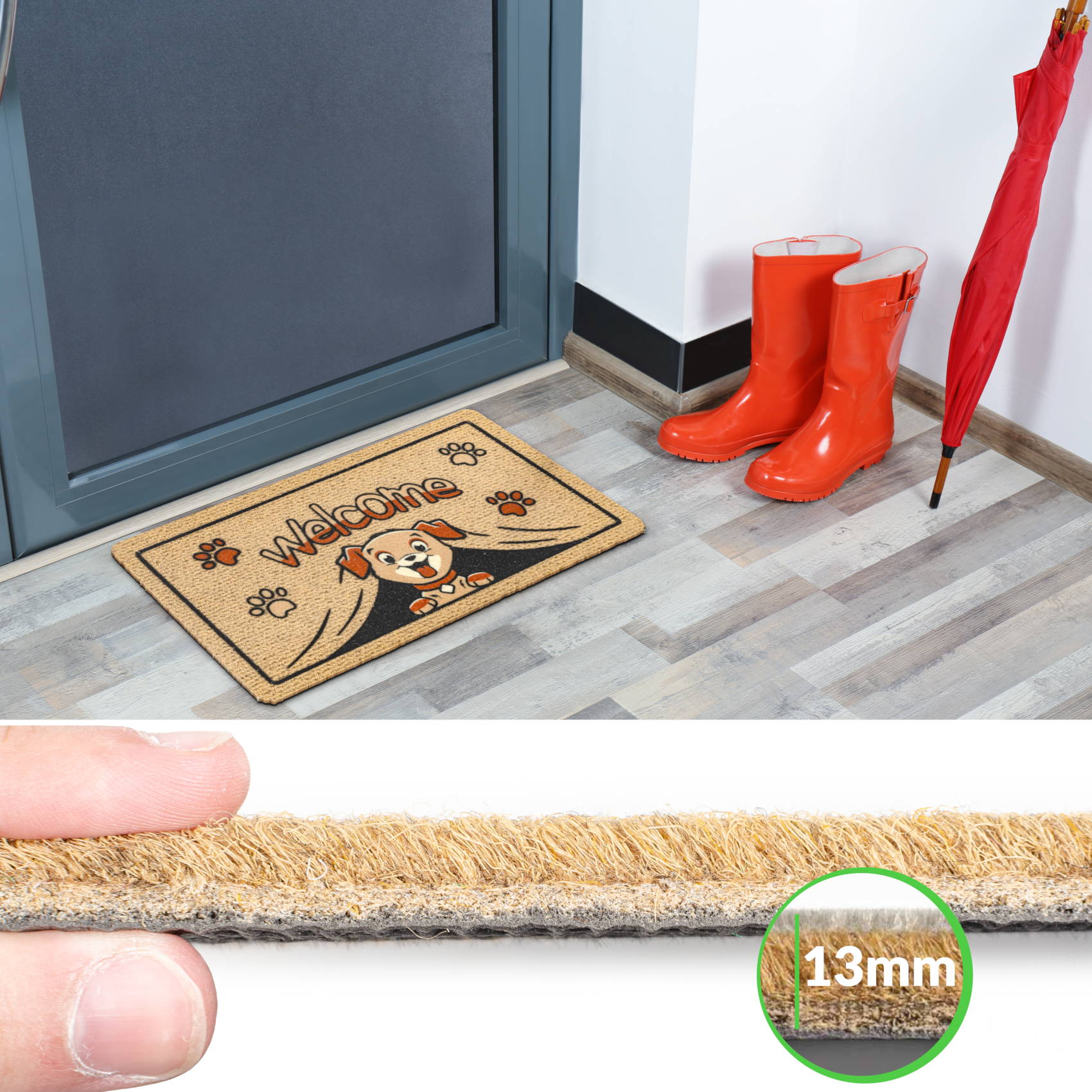 EF22211_40 Schmutzfangmatte Fußmatte Sauberlaufmatte Fußabtreter Motiv Welcome – Hundmotiv Pfoten 40x70cm