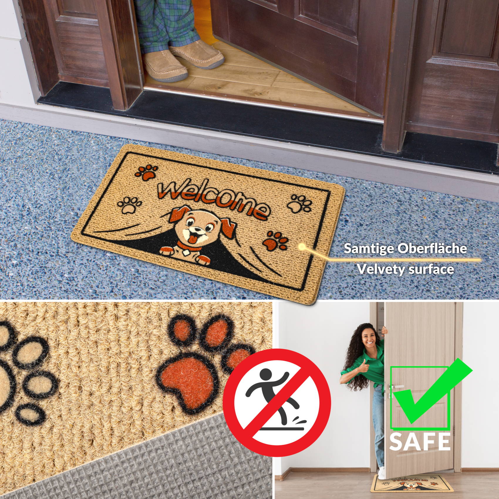 EF22211_60 Schmutzfangmatte Fußmatte Sauberlaufmatte Fußabtreter Motiv Welcome – Hundmotiv Pfoten 40x70cm