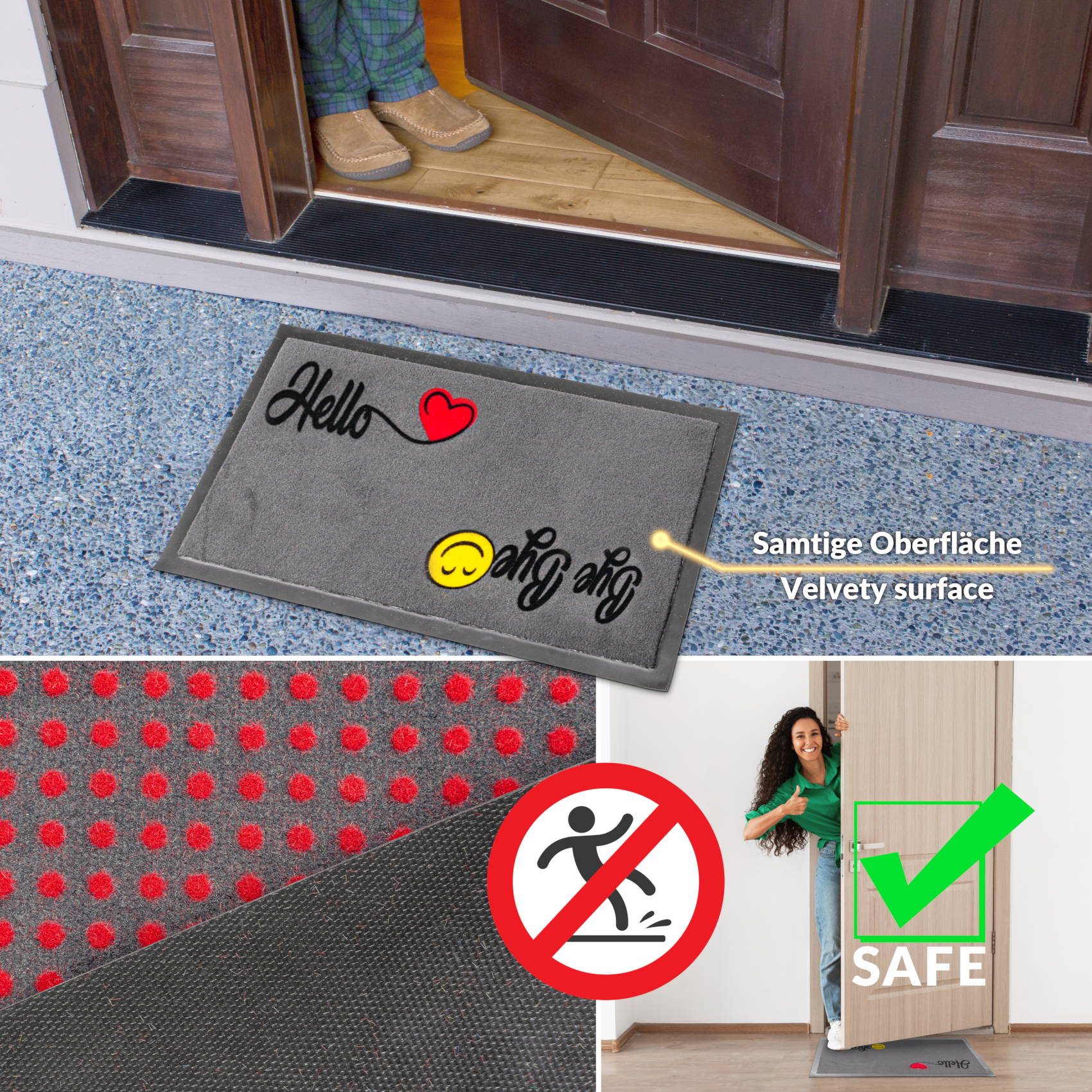 EF22052_60 Schmutzfangmatte Fußmatte Sauberlaufmatte Fußabtreter Motiv Hello Bye Bye 40x70cm