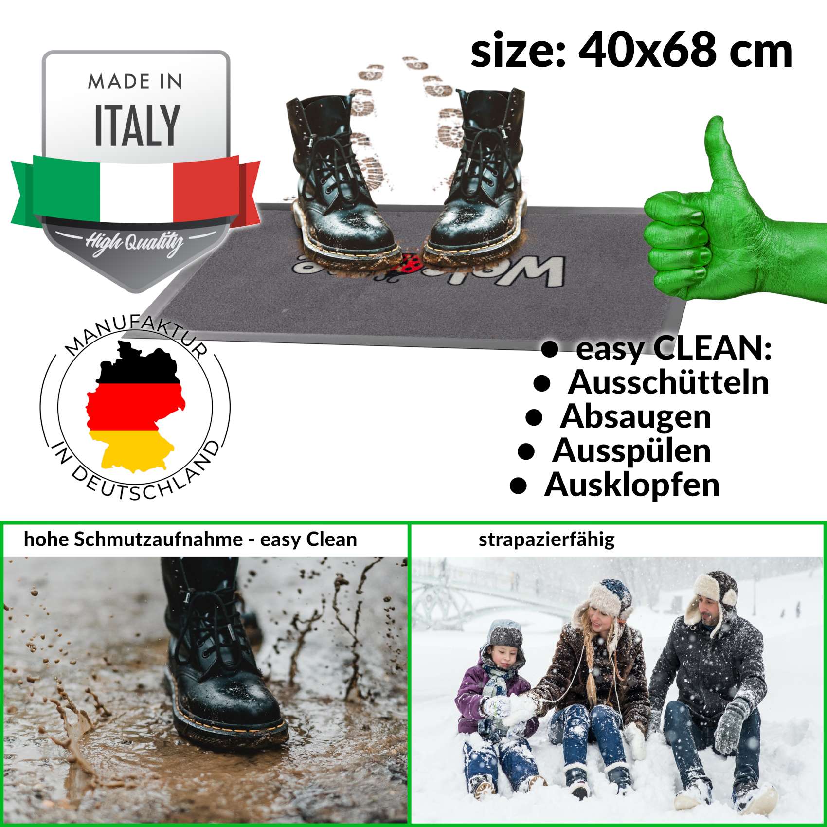 Schmutzfangmatte Fußmatte Sauberlaufmatte Fußabtreter Motiv Welcome 40x70cm