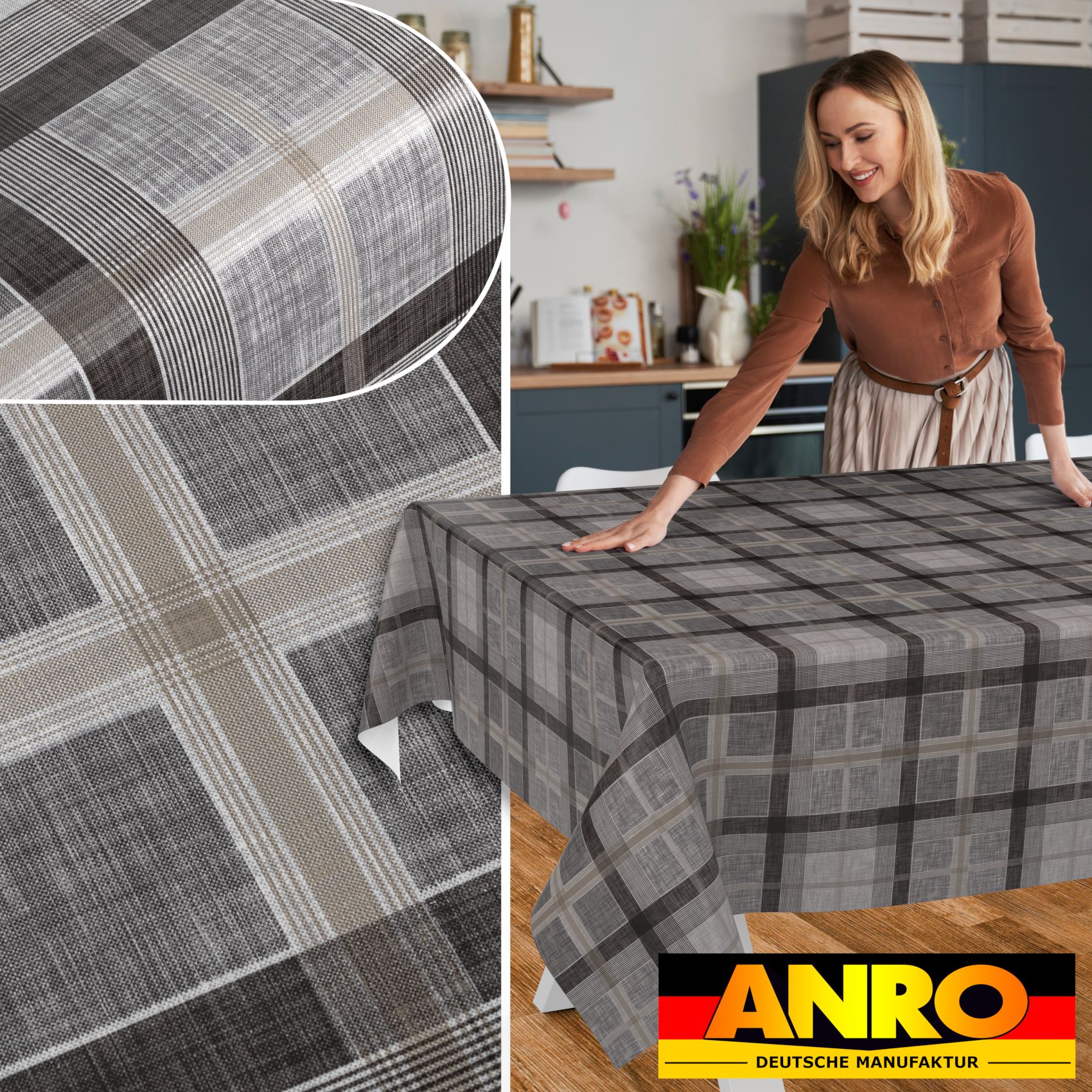 D0009EE_SQ_50 Wachstischdecke Wachstuch Tischdecke Wachstuch Meterware Tischdecke abwaschbar Gartentischdecke Rustikal Karo