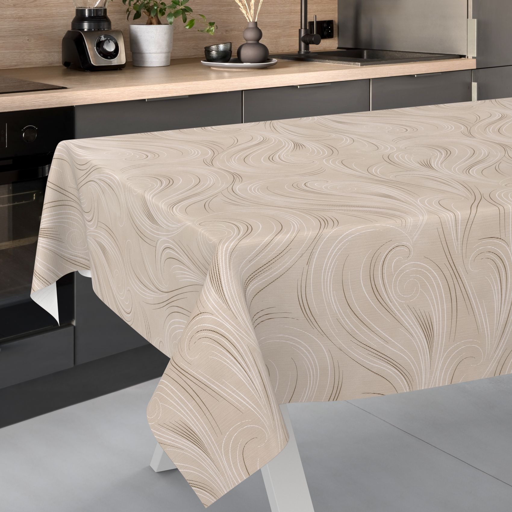 Wachstischdecke Wachstuch Tischdecke Wachstuch Meterware Tischdecke abwaschbar Gartentischdecke Abstrakt Beige