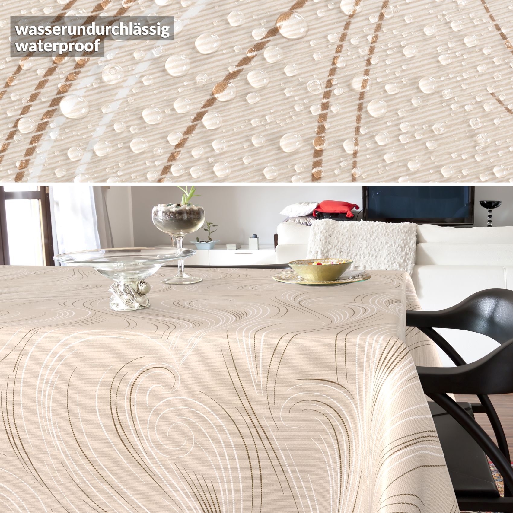 Wachstischdecke Wachstuch Tischdecke Wachstuch Meterware Tischdecke abwaschbar Gartentischdecke Abstrakt Beige