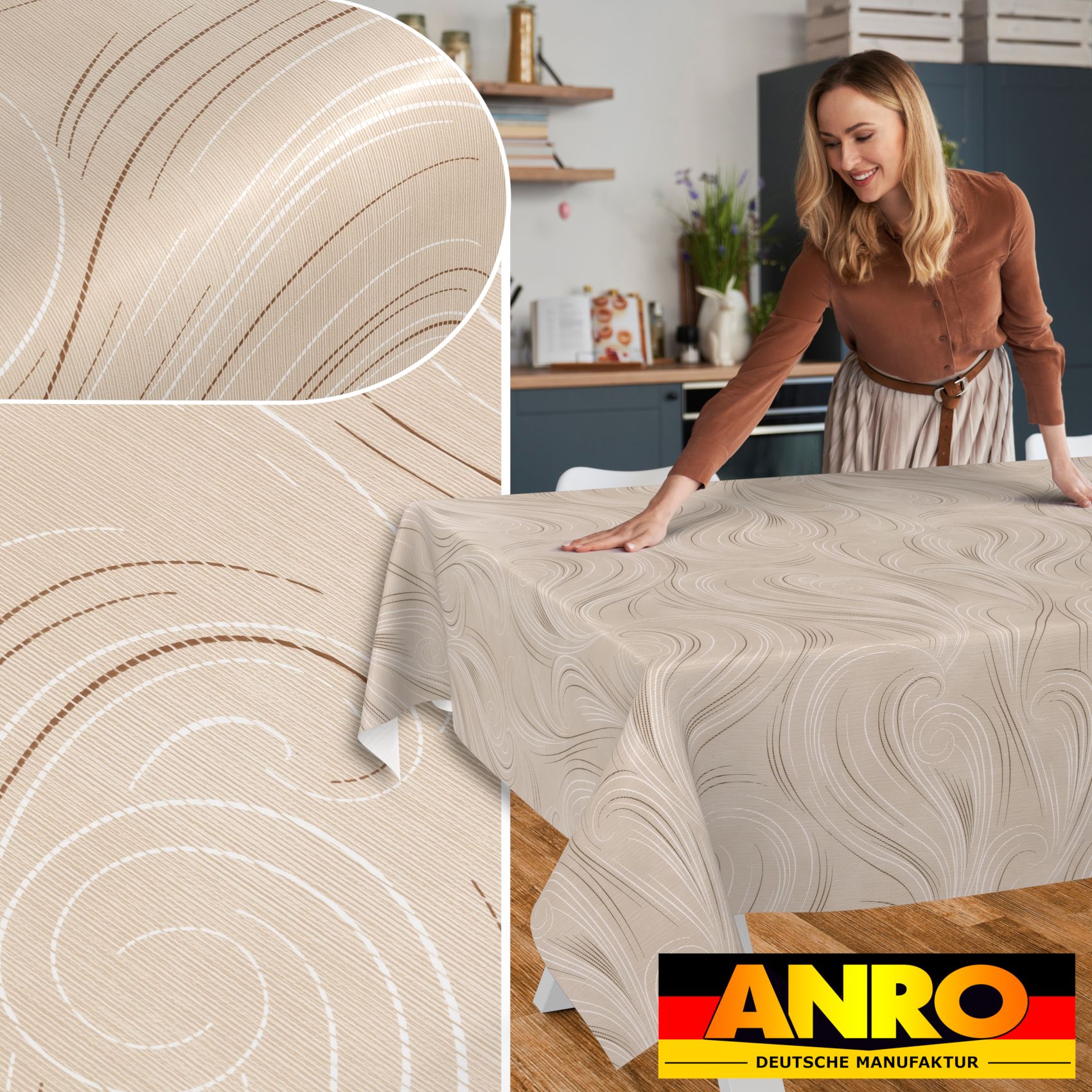 Wachstischdecke Wachstuch Tischdecke Wachstuch Meterware Tischdecke abwaschbar Gartentischdecke Abstrakt Beige