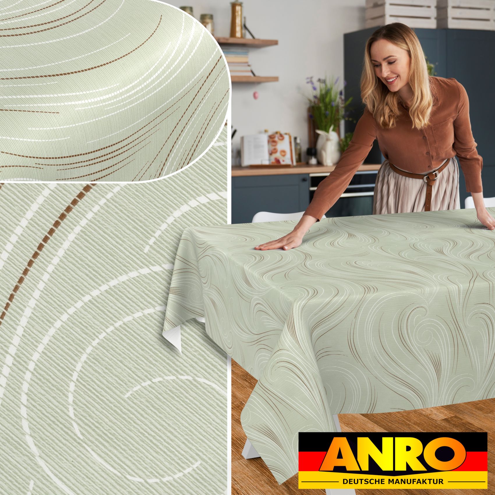 Wachstischdecke Wachstuch Tischdecke Wachstuch Meterware Tischdecke abwaschbar Gartentischdecke Abstrakt Grün