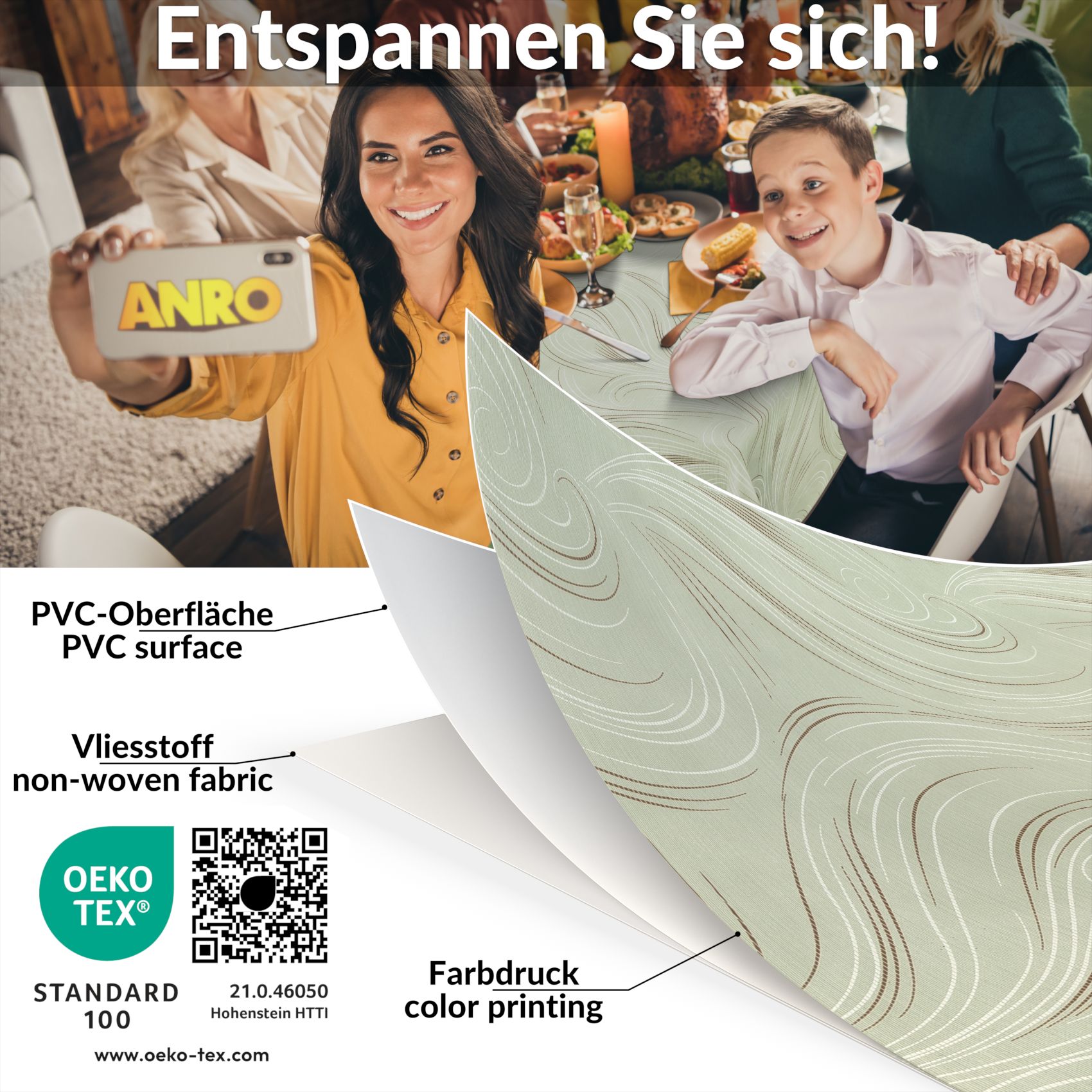 Wachstischdecke Wachstuch Tischdecke Wachstuch Meterware Tischdecke abwaschbar Gartentischdecke Abstrakt Grün