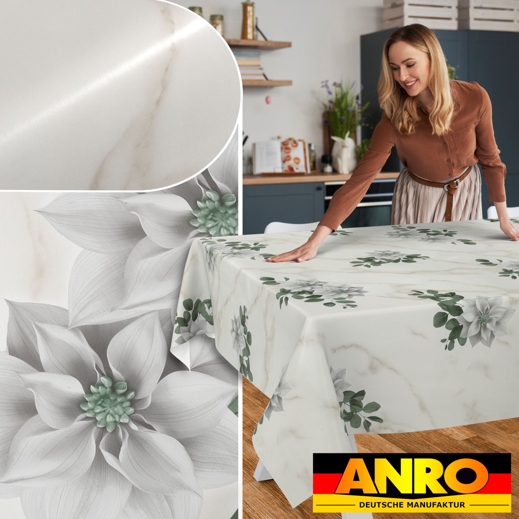 D0150CE_SQ_50 Wachstischdecke Wachstuch Tischdecke Wachstuch Meterware Tischdecke abwaschbar Gartentischdecke Marmor Blumen