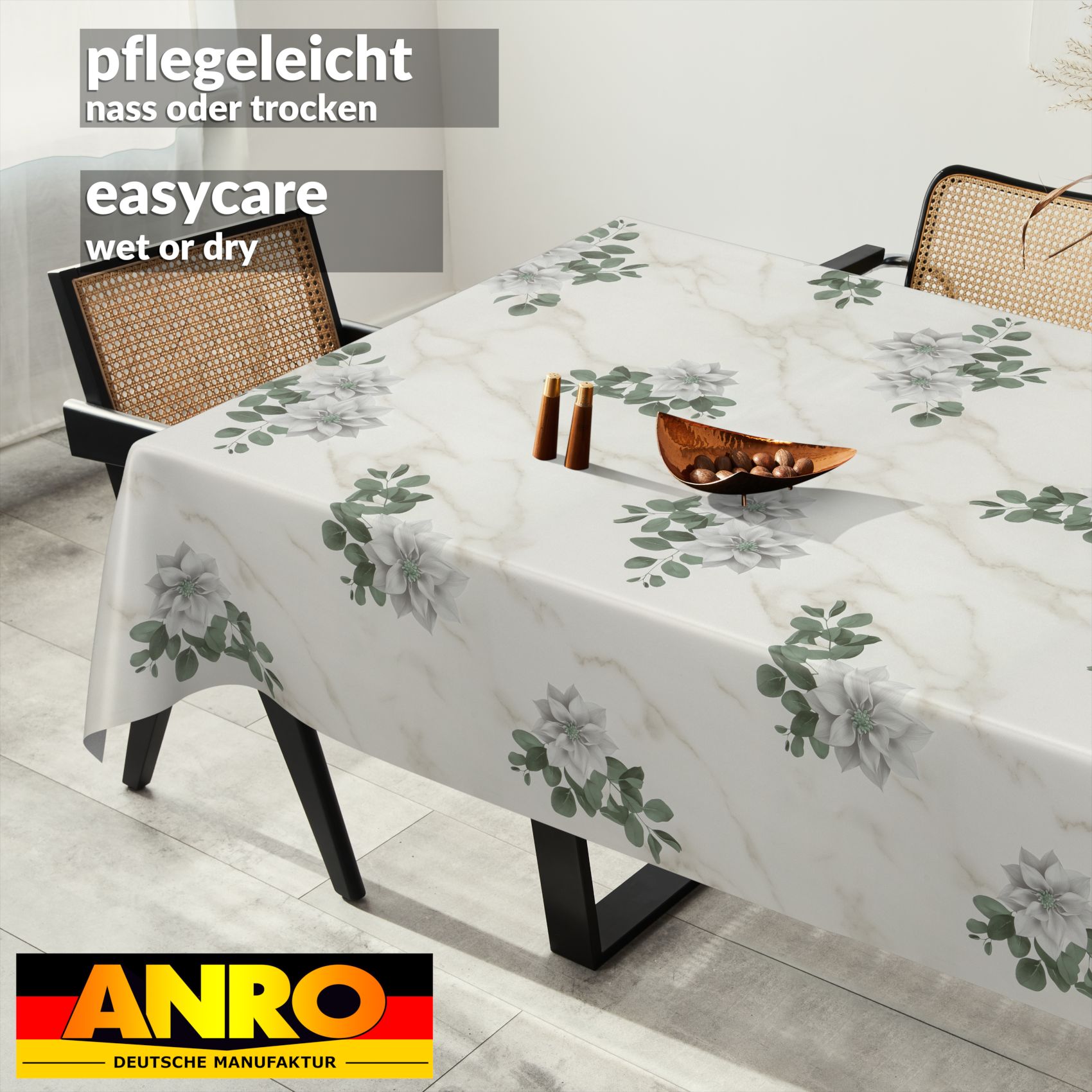 D0150CE_SQ_91 Wachstischdecke Wachstuch Tischdecke Wachstuch Meterware Tischdecke abwaschbar Gartentischdecke Marmor Blumen