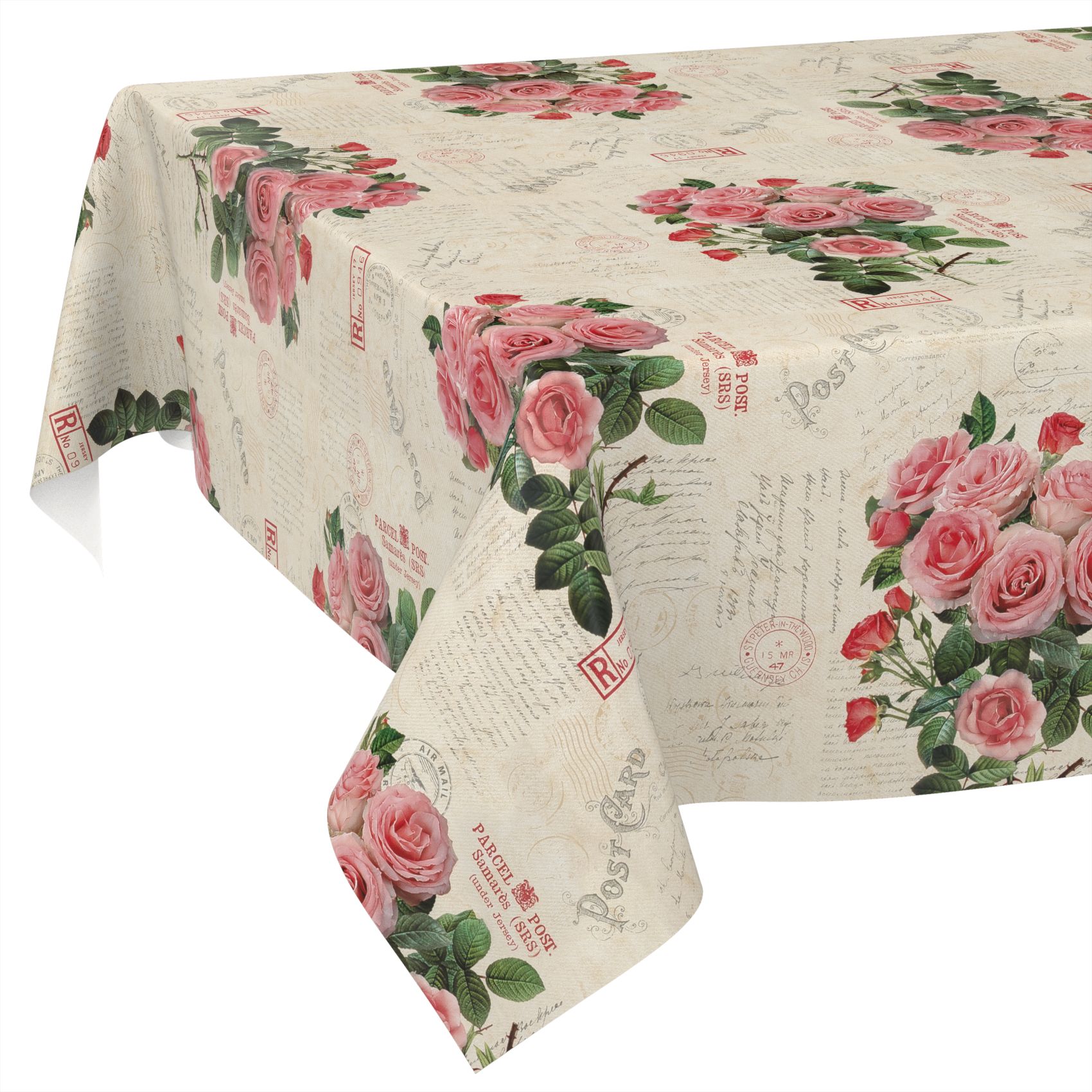 D0198AE_SQ_11 Wachstischdecke Wachstuch Tischdecke Wachstuch Meterware Tischdecke abwaschbar Gartentischdecke Postkarte Rosen