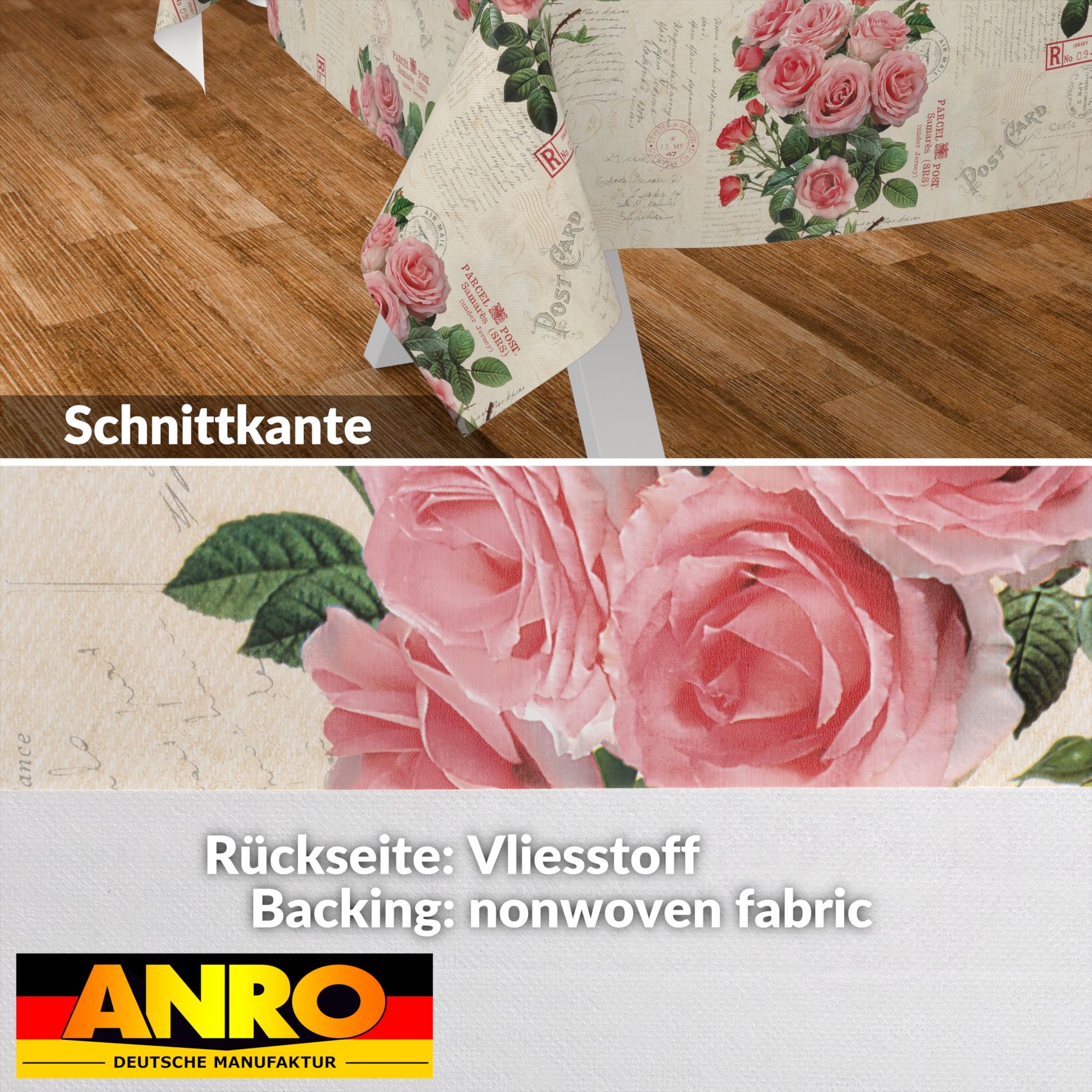 D0198AE_SQ_30 Wachstischdecke Wachstuch Tischdecke Wachstuch Meterware Tischdecke abwaschbar Gartentischdecke Postkarte Rosen