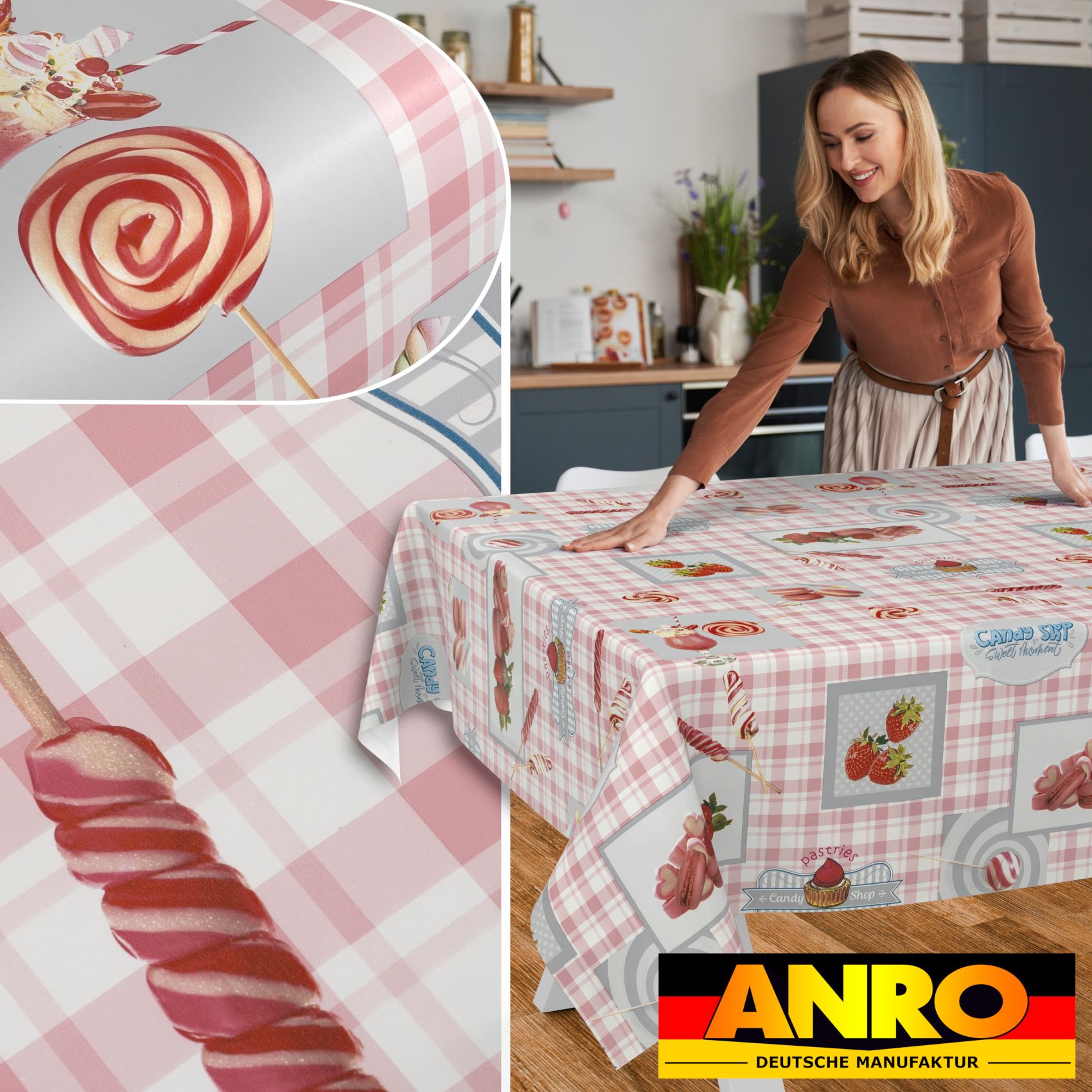 D0240AE_SQ_50 Wachstischdecke Wachstuch Tischdecke Wachstuch Meterware Tischdecke abwaschbar Gartentischdecke Süßigkeiten