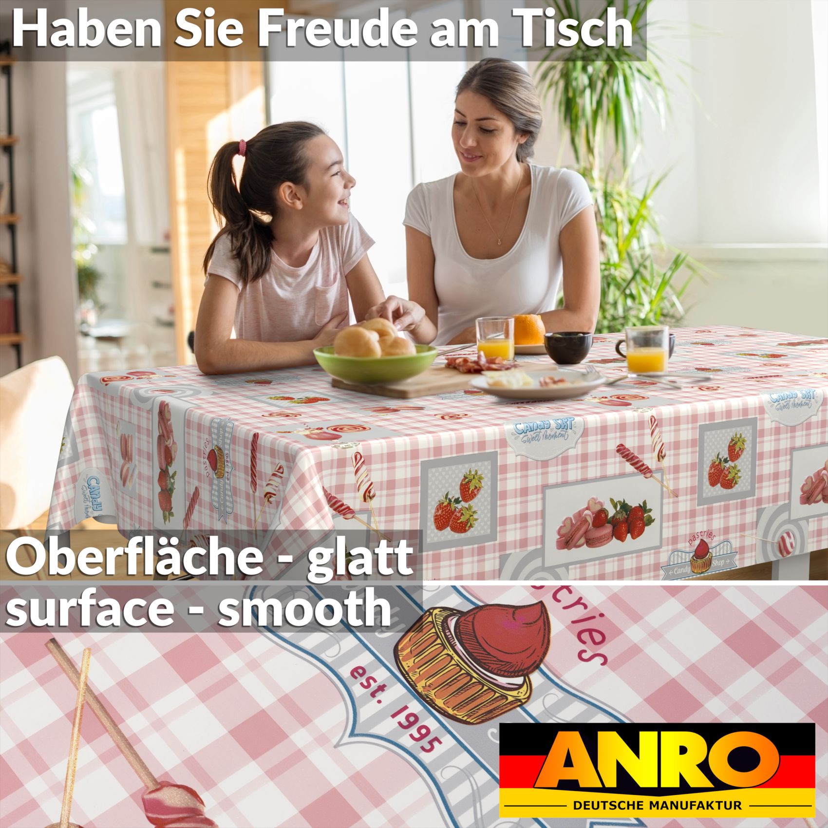 D0240AE_SQ_90 Wachstischdecke Wachstuch Tischdecke Wachstuch Meterware Tischdecke abwaschbar Gartentischdecke Süßigkeiten