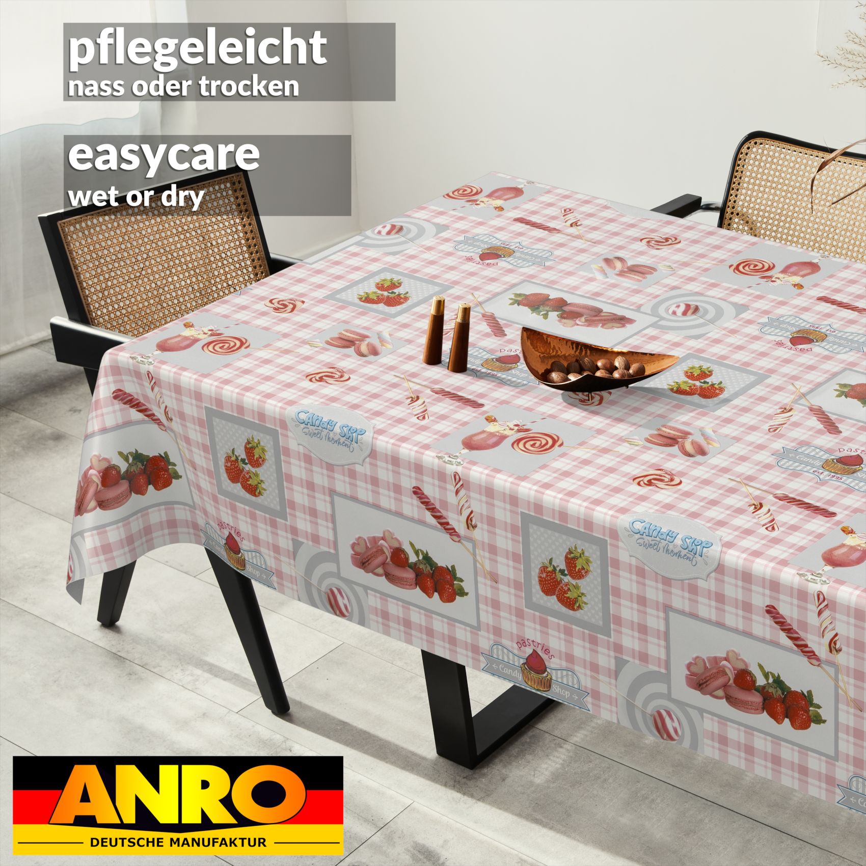 D0240AE_SQ_91 Wachstischdecke Wachstuch Tischdecke Wachstuch Meterware Tischdecke abwaschbar Gartentischdecke Süßigkeiten