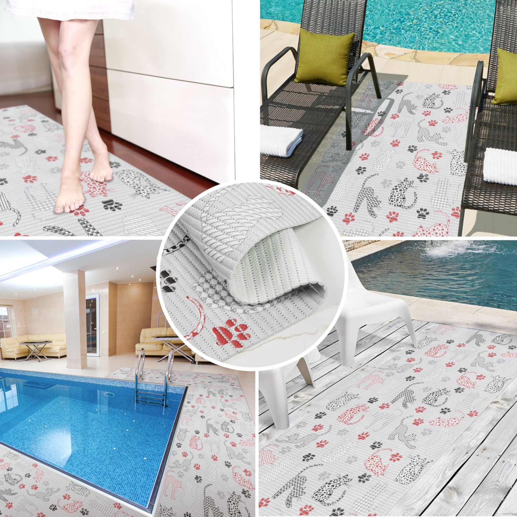 DM014DE_30 Weichschaummatte Badematte rutschfest Badvorleger Meterware Antirutschmatte Katzen Breite 65cm